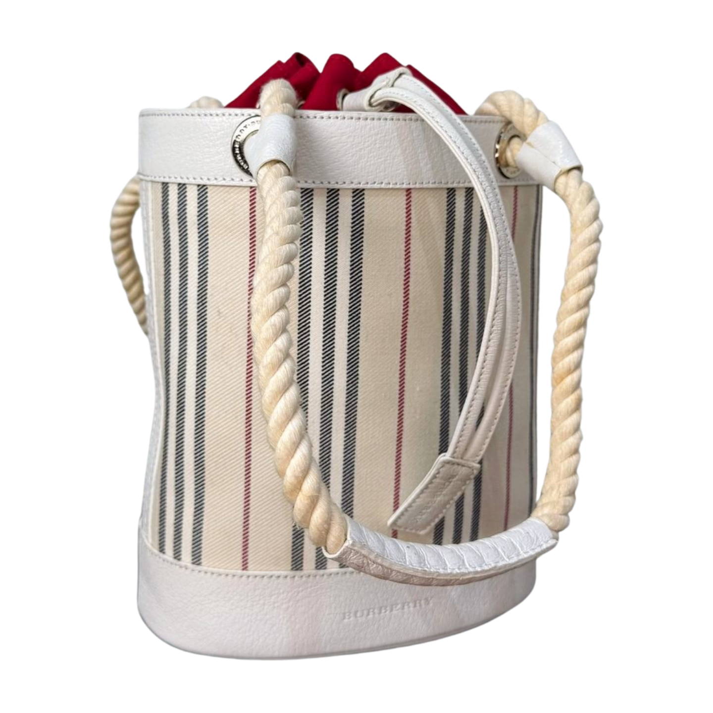 Burberry - Rope Handles Bucket Handbag in White Leather (Excellent Condition) - CONS