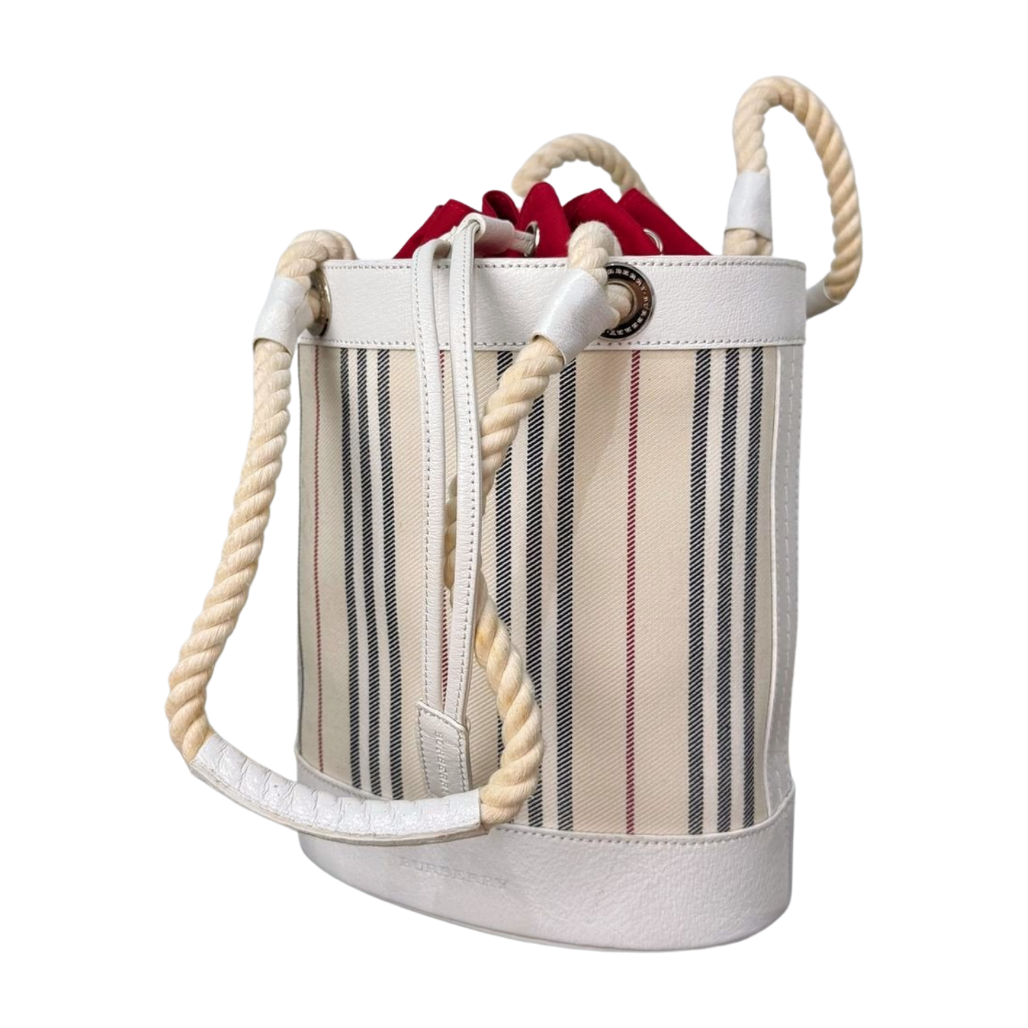 Burberry - Rope Handles Bucket Handbag in White Leather (Excellent Condition) - CONS