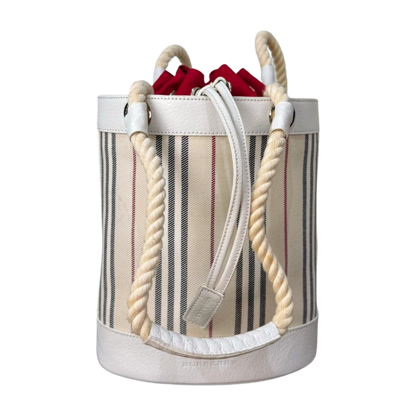 Burberry - Rope Handles Bucket Handbag in White Leather (Excellent Condition) - CONS