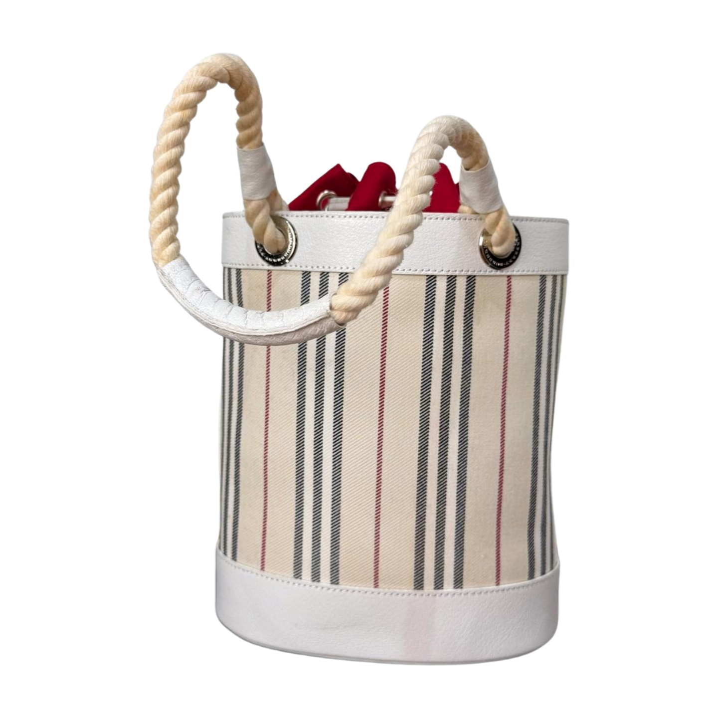 Burberry - Rope Handles Bucket Handbag in White Leather (Excellent Condition) - CONS