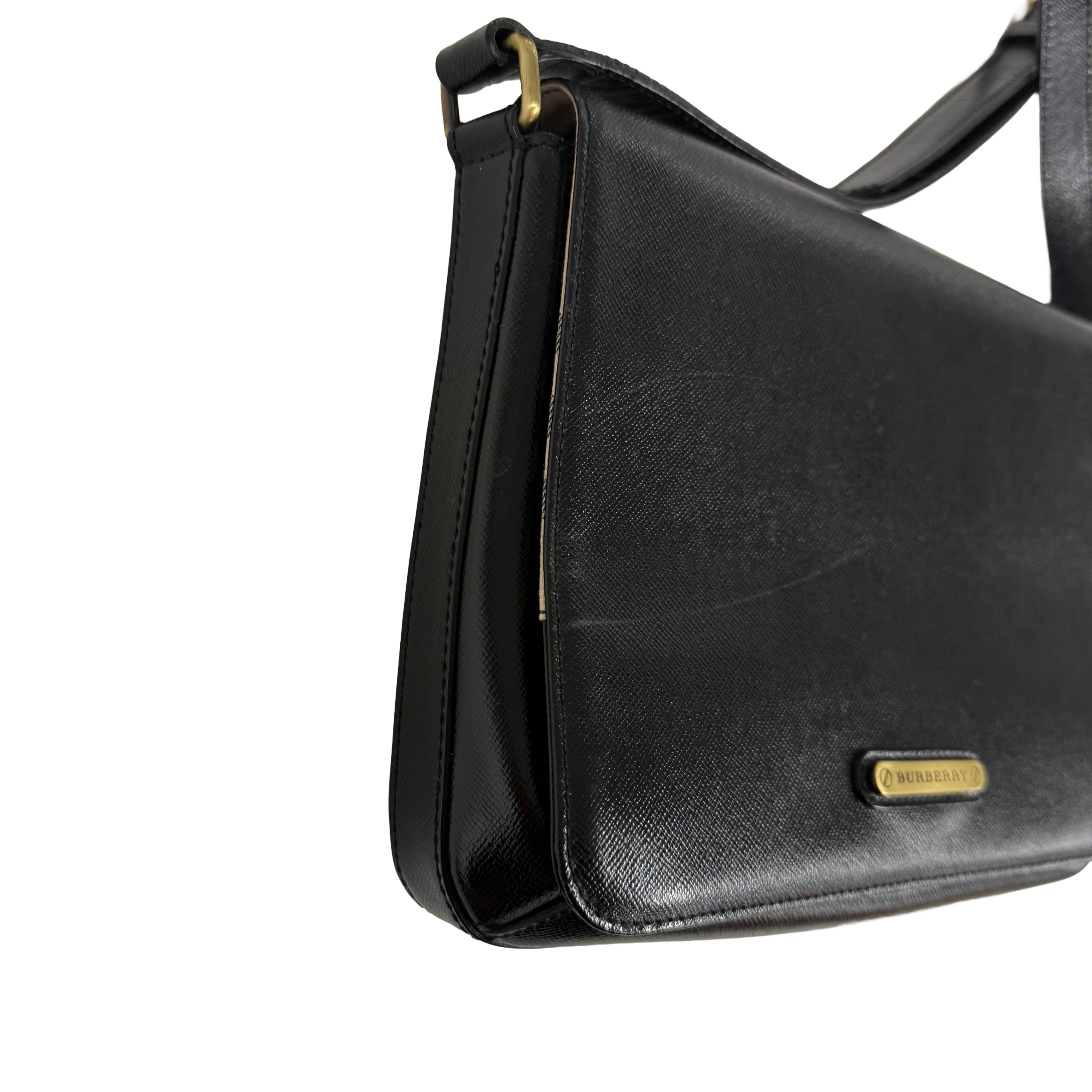 Burberry | Vintage Black Leather Crossbody Shoulder Bag (Good Condition)