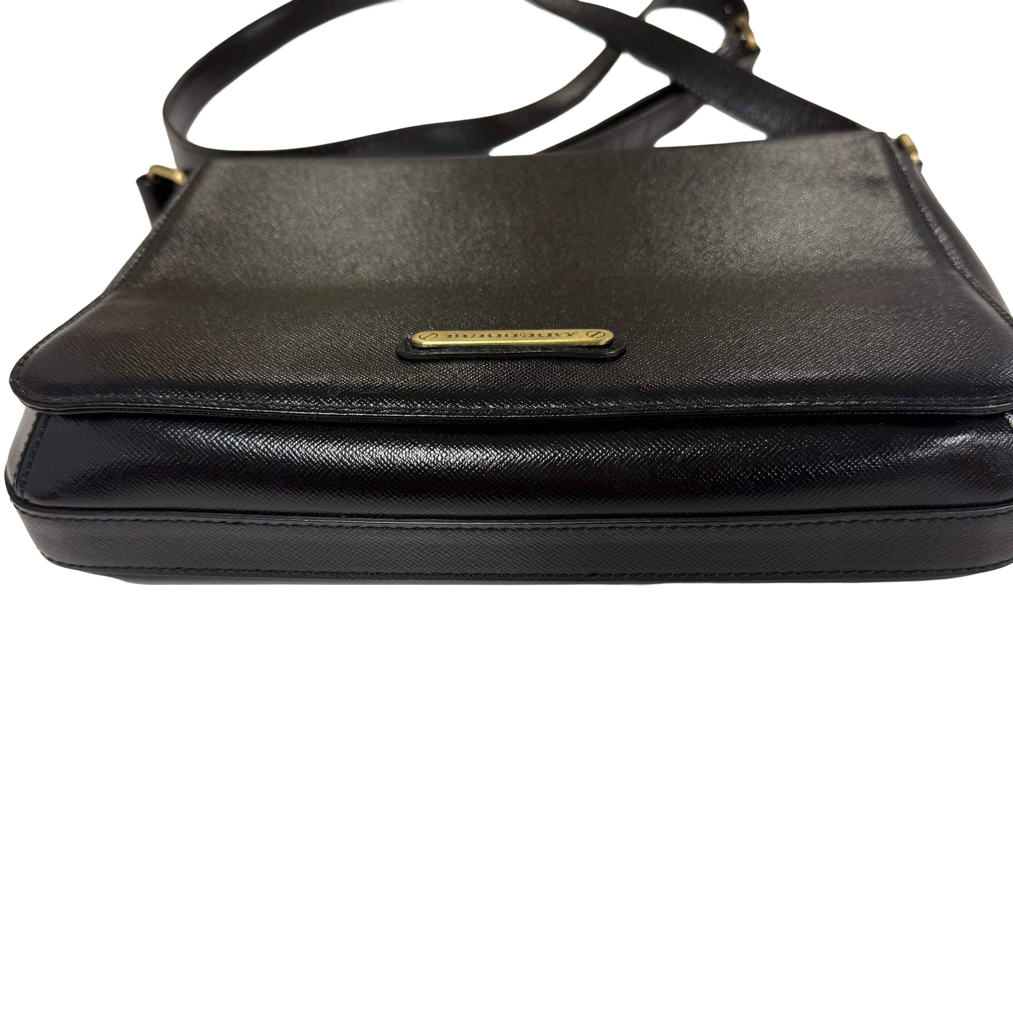 Burberry | Vintage Black Leather Crossbody Shoulder Bag (Good Condition)