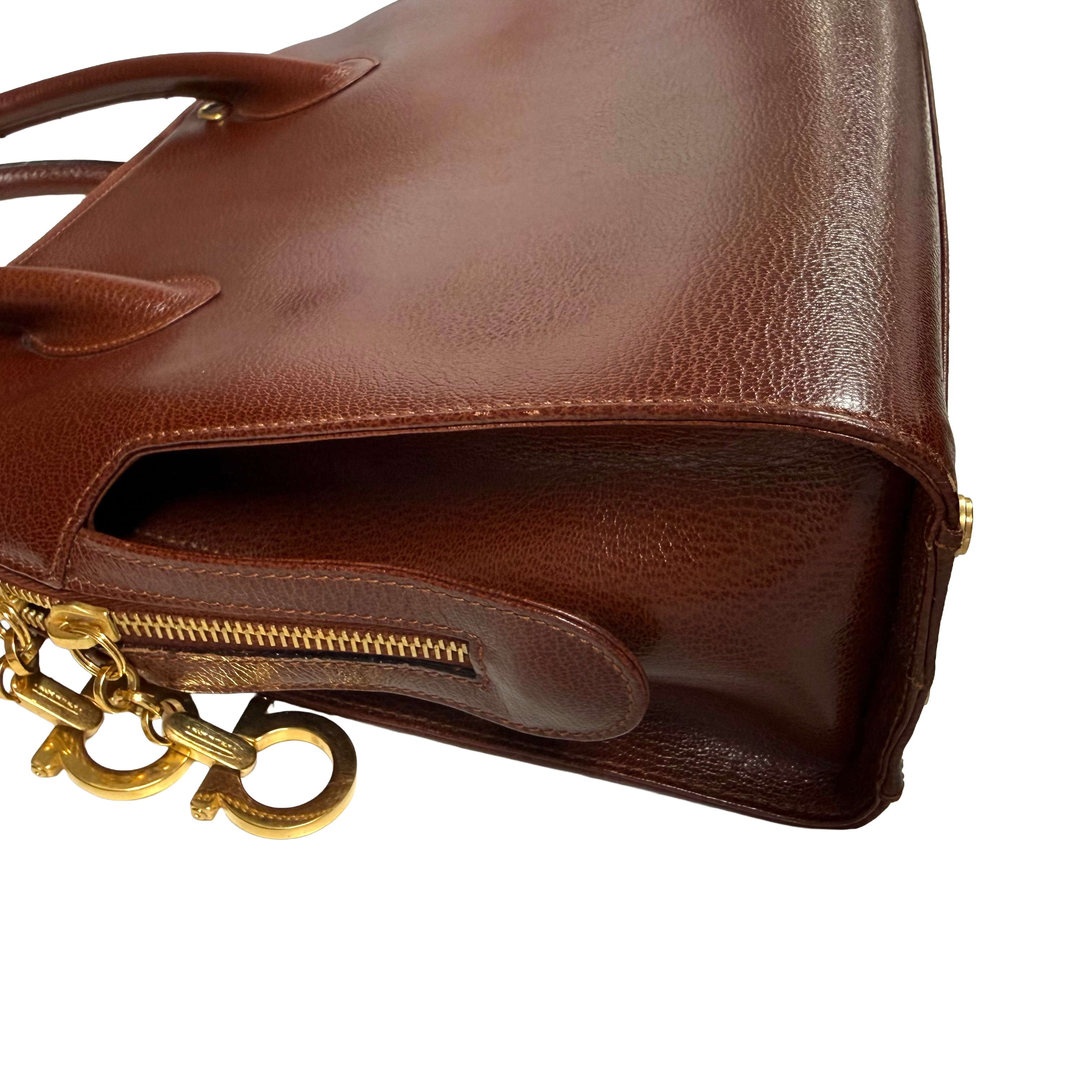 Salvatore Ferragamo | Vintage Brown Pebbled Leather Top Handle Bag (Excellent Condition)