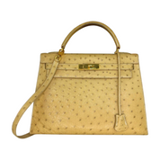 Hermes | Kelly Sellier 32 in Beige Ostrich Leather (Excellent Condition)