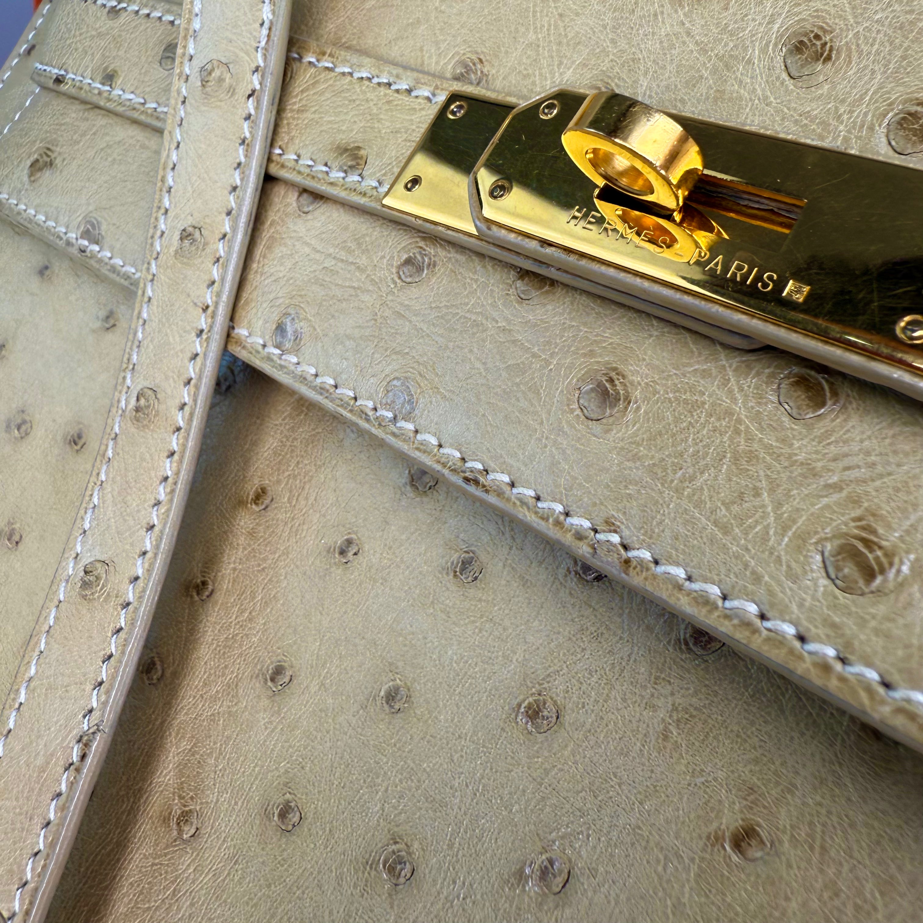 Hermes | Kelly Sellier 32 in Beige Ostrich Leather (Excellent Condition)
