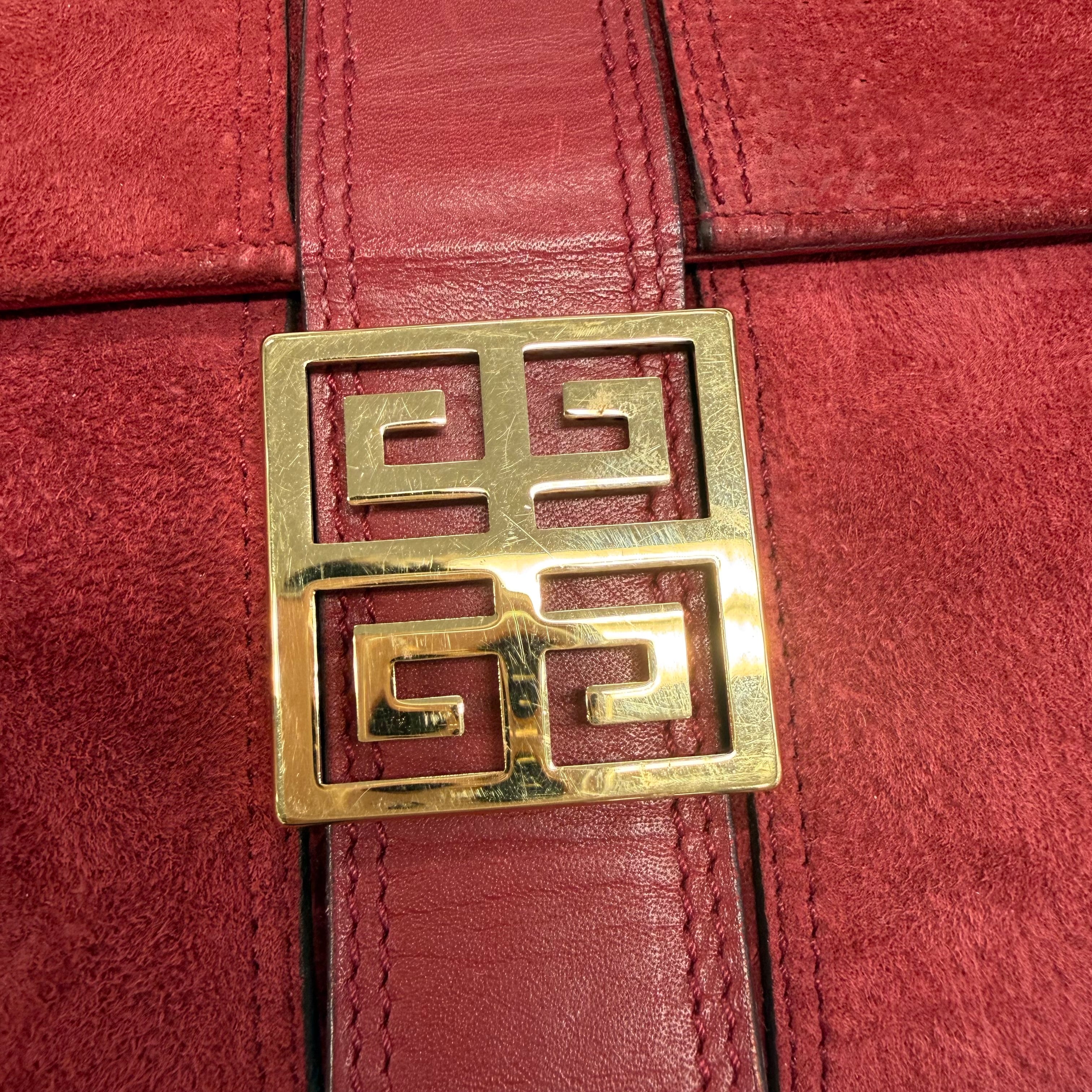 Givenchy | Red Suede and Leather Top-Handle Bag with Gold-Tone Logo Clasp (Good Condition))
