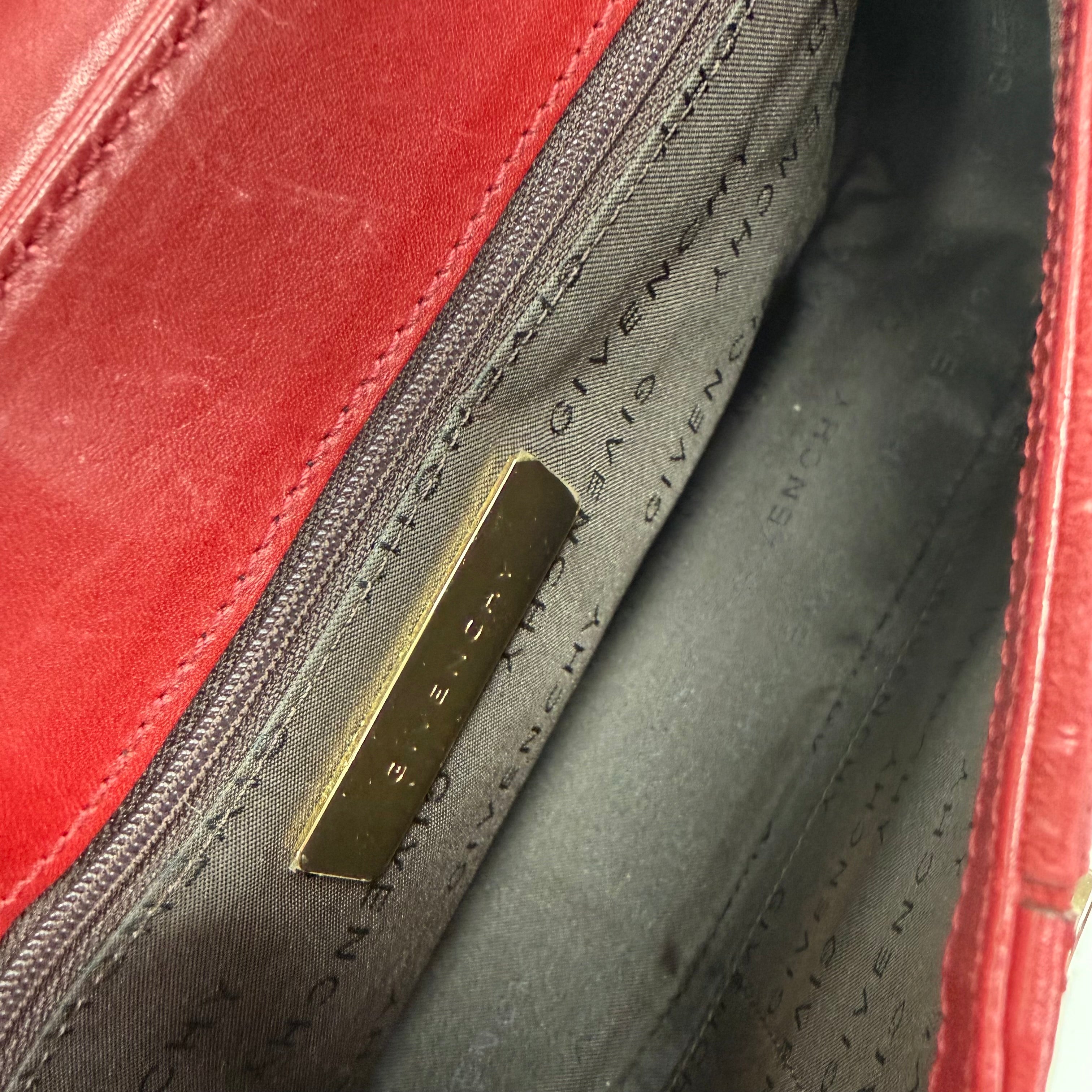 Givenchy | Red Suede and Leather Top-Handle Bag with Gold-Tone Logo Clasp (Good Condition))