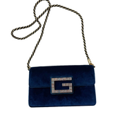 Givenchy | Blue Velvet Crystal-Embellished G Clasp Shoulder Bag (Excellent Condition)