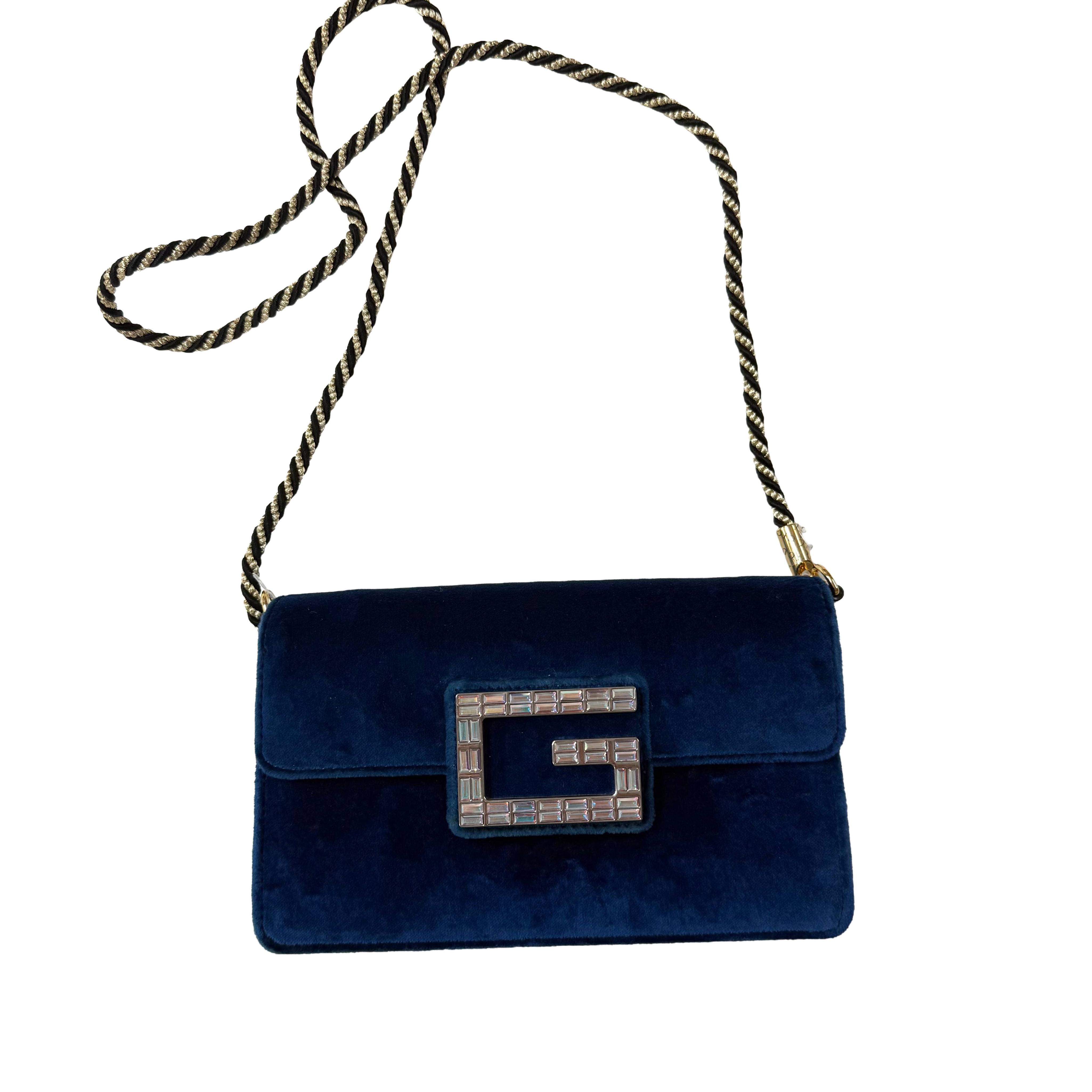 Givenchy | Blue Velvet Crystal-Embellished G Clasp Shoulder Bag (Excellent Condition)