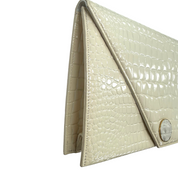 YSL | Cream Croc-Embossed Patent Leather Envelope Clutch (Excellent Condition)