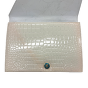 YSL | Cream Croc-Embossed Patent Leather Envelope Clutch (Excellent Condition)