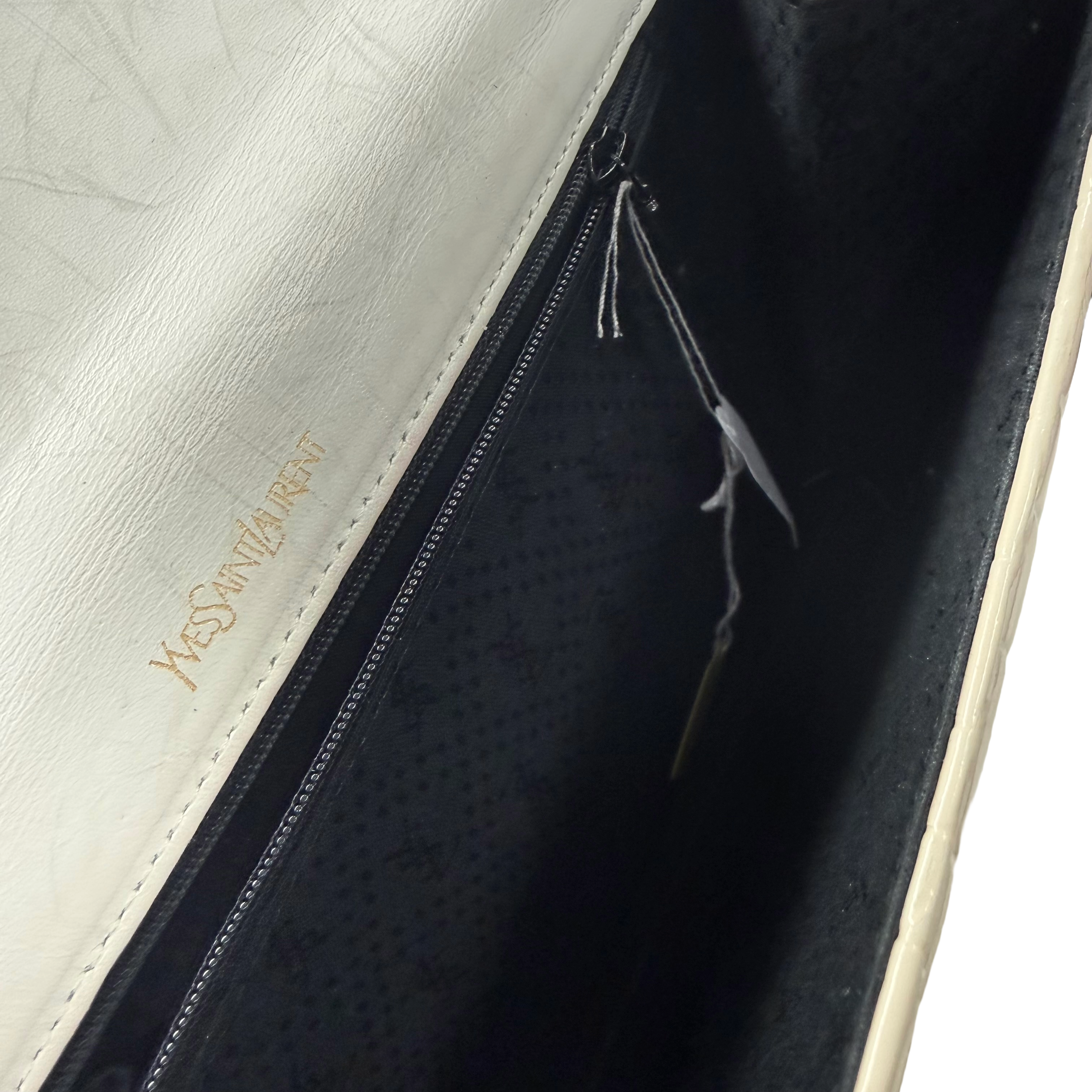 YSL | Cream Croc-Embossed Patent Leather Envelope Clutch (Excellent Condition)