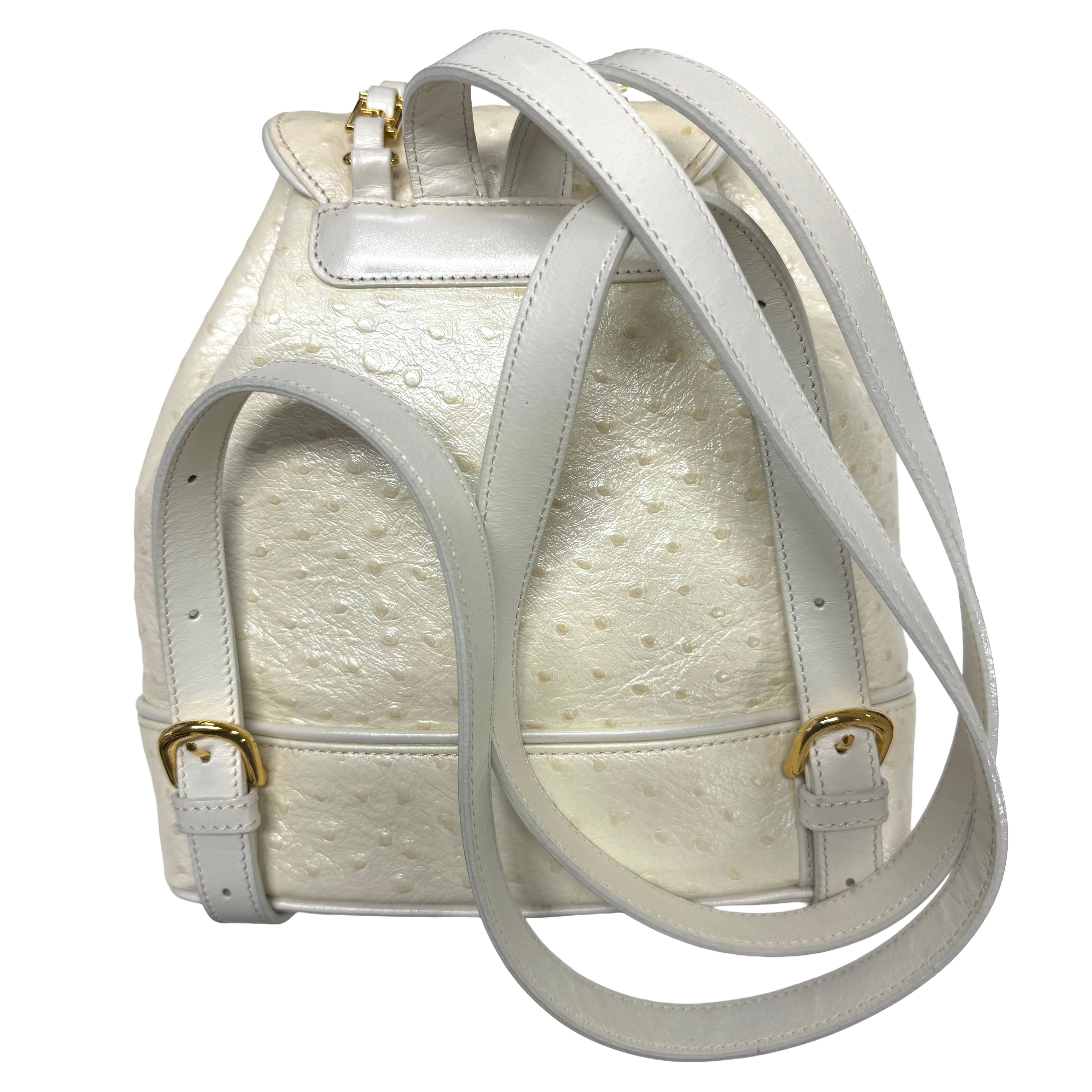 Gianni Versace | Cream Ostrich-Embossed Leather Mini Backpack (Pristine Condition)