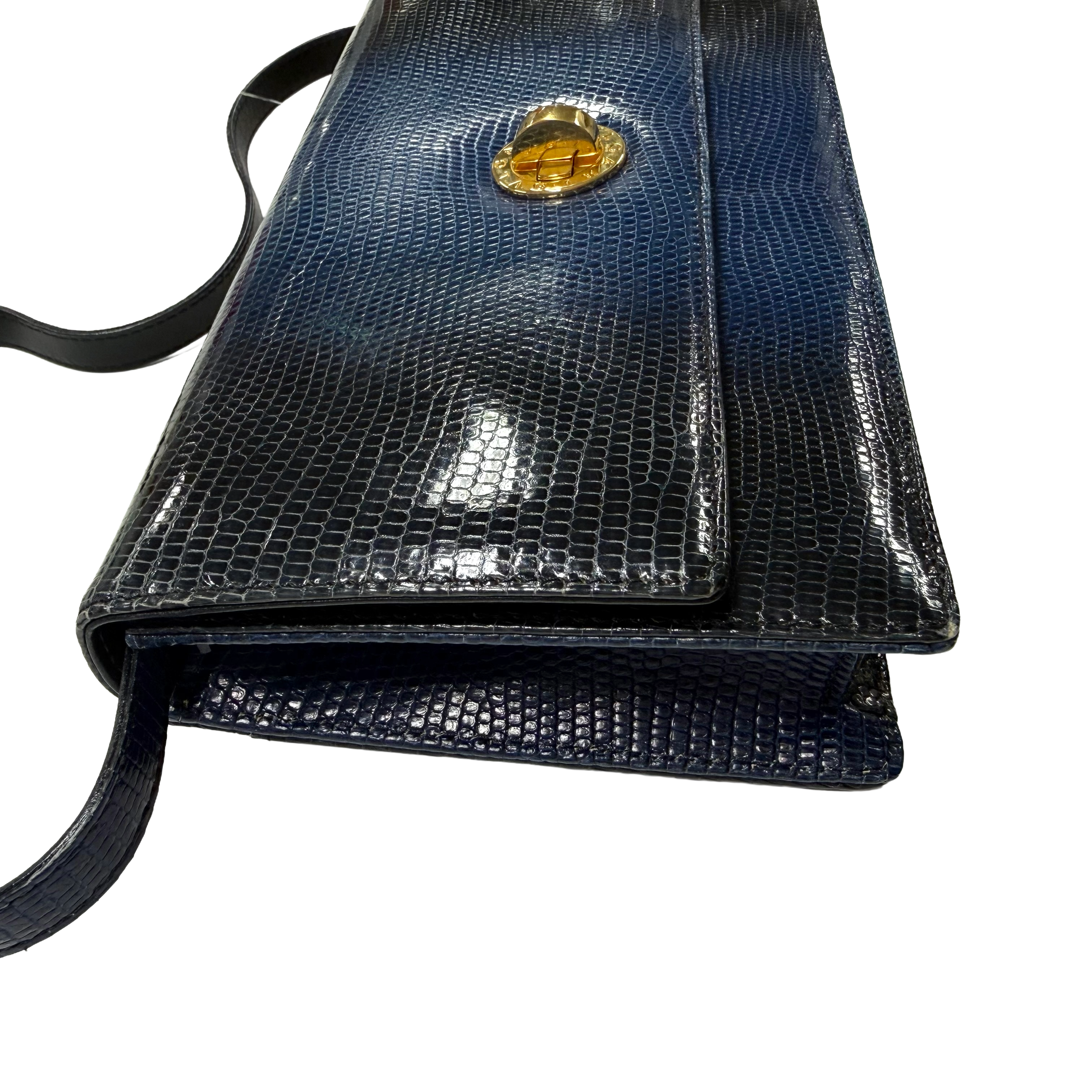 Bvlgari | Navy Lizard Embossed Leather Shoulder Clutch (Pristine Condition)