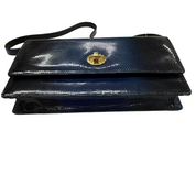 Bvlgari | Navy Lizard Embossed Leather Shoulder Clutch (Pristine Condition)