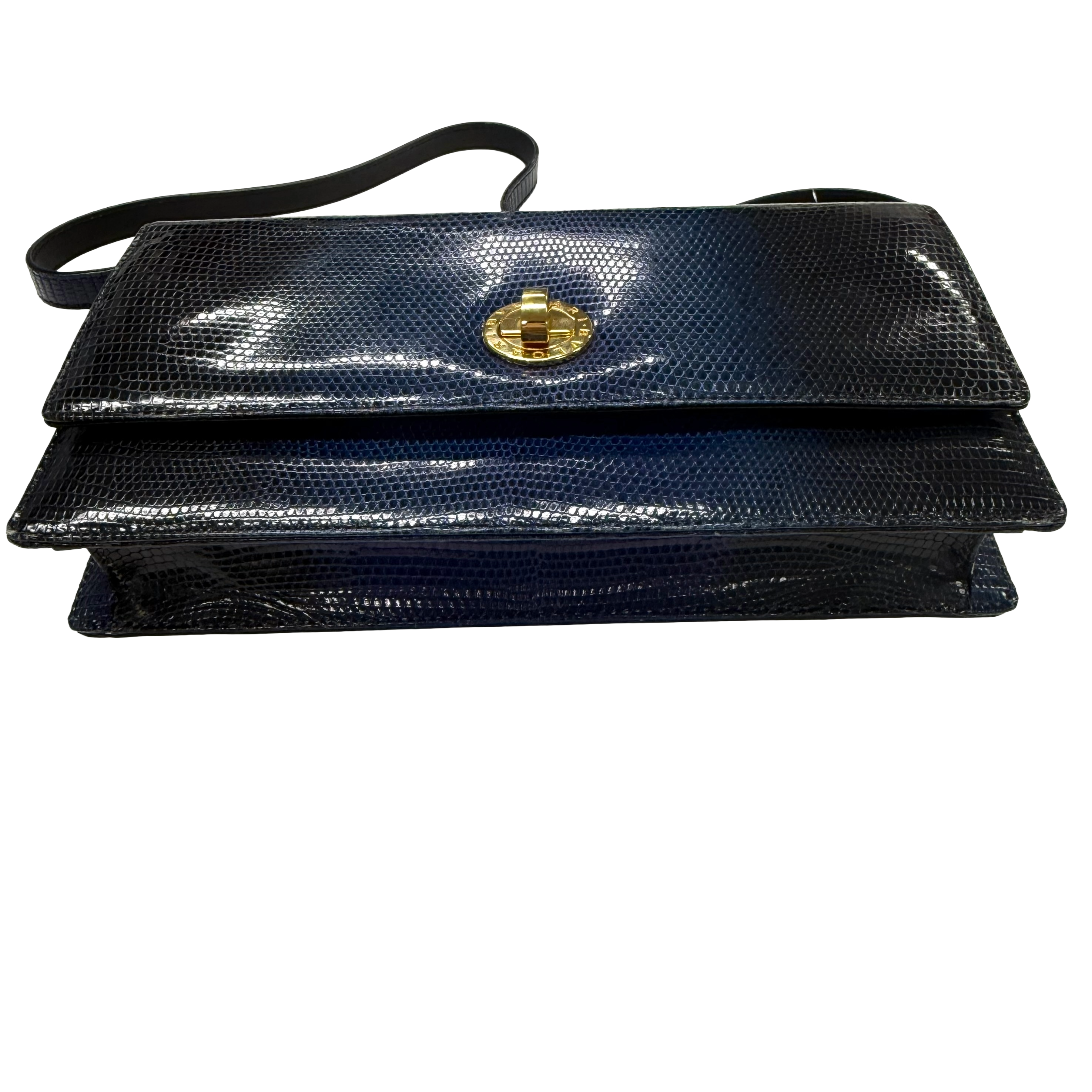 Bvlgari | Navy Lizard Embossed Leather Shoulder Clutch (Pristine Condition)