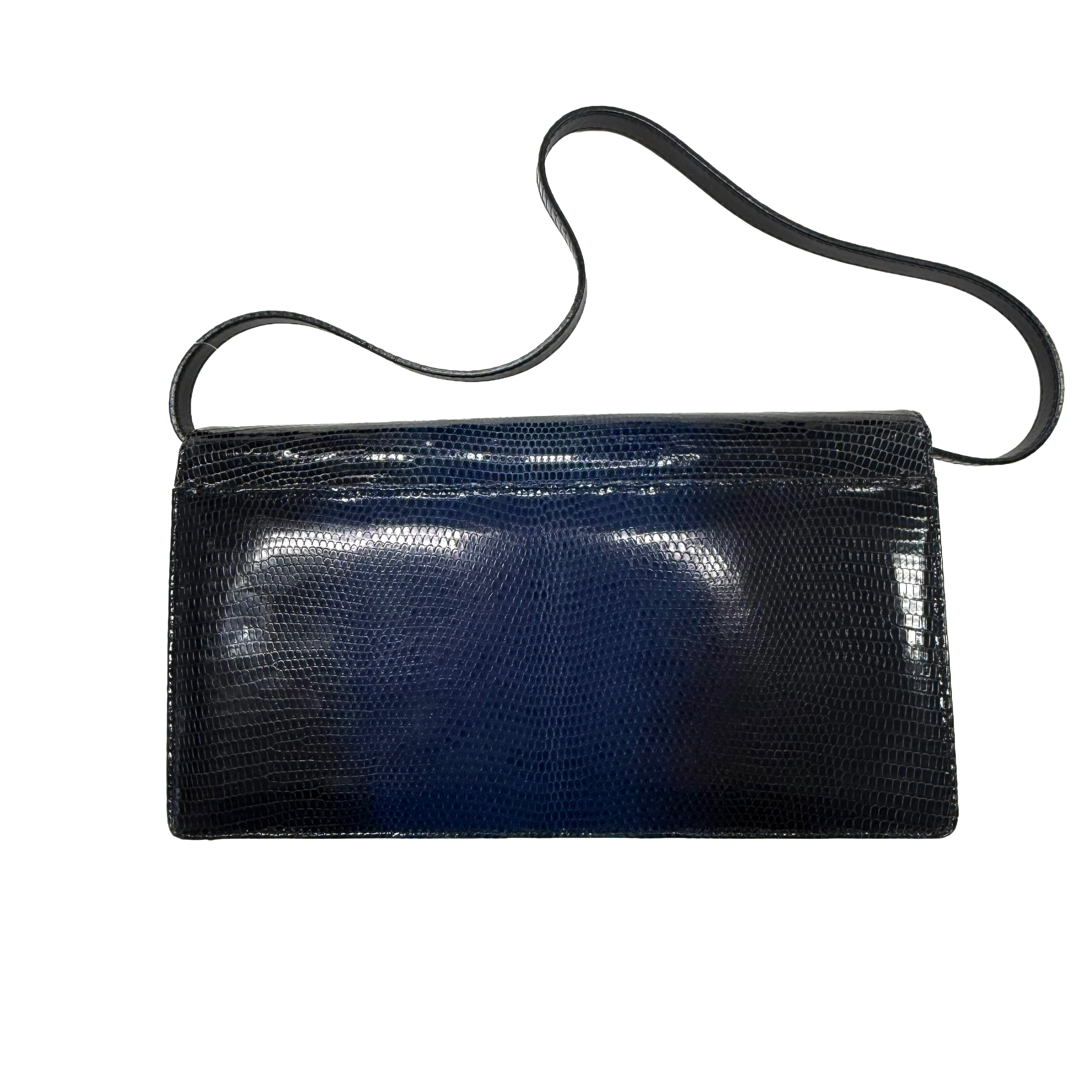 Bvlgari | Navy Lizard Embossed Leather Shoulder Clutch (Pristine Condition)