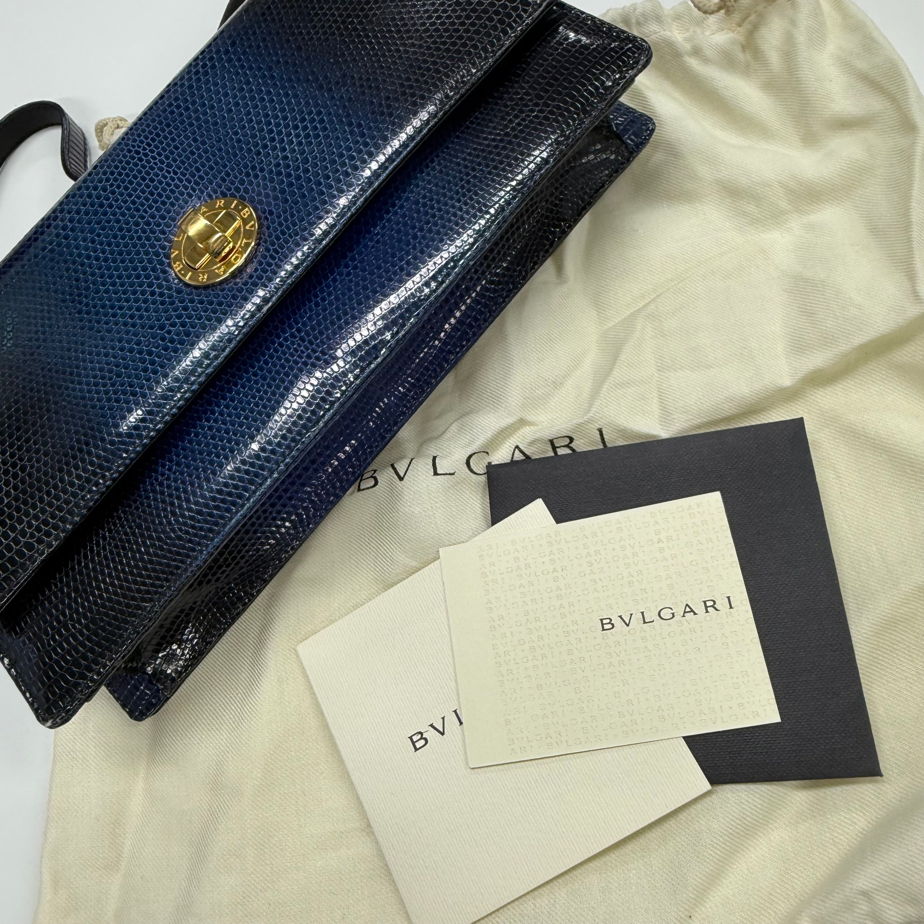 Bvlgari | Navy Lizard Embossed Leather Shoulder Clutch (Pristine Condition)