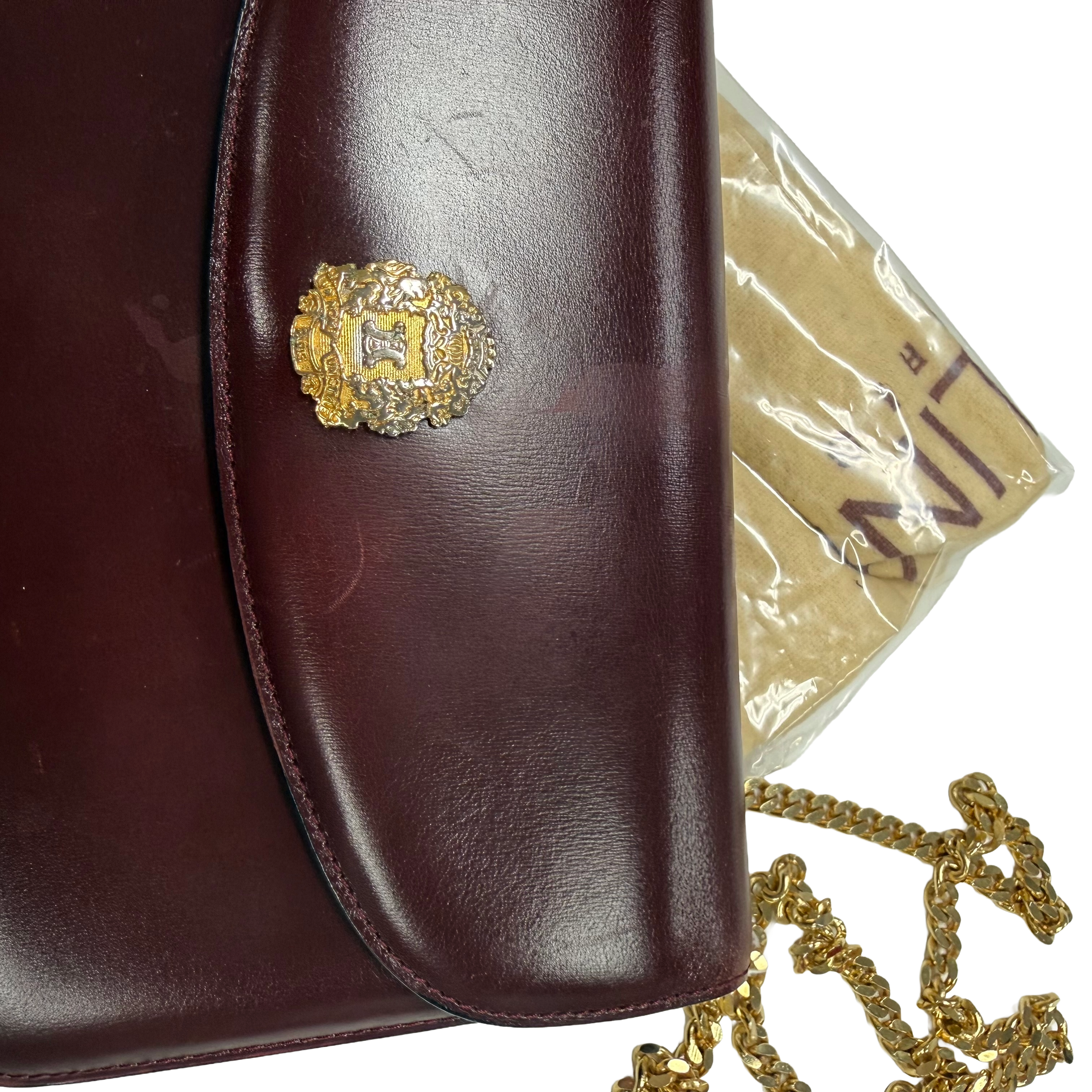 Celine | Vintage Burgundy Leather Chain Clutch Shoulder Bag (Vintage Condition)