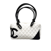 Chanel Vintage Cambon Ligne Bowler | White & Black Lambskin | Silver Hardware