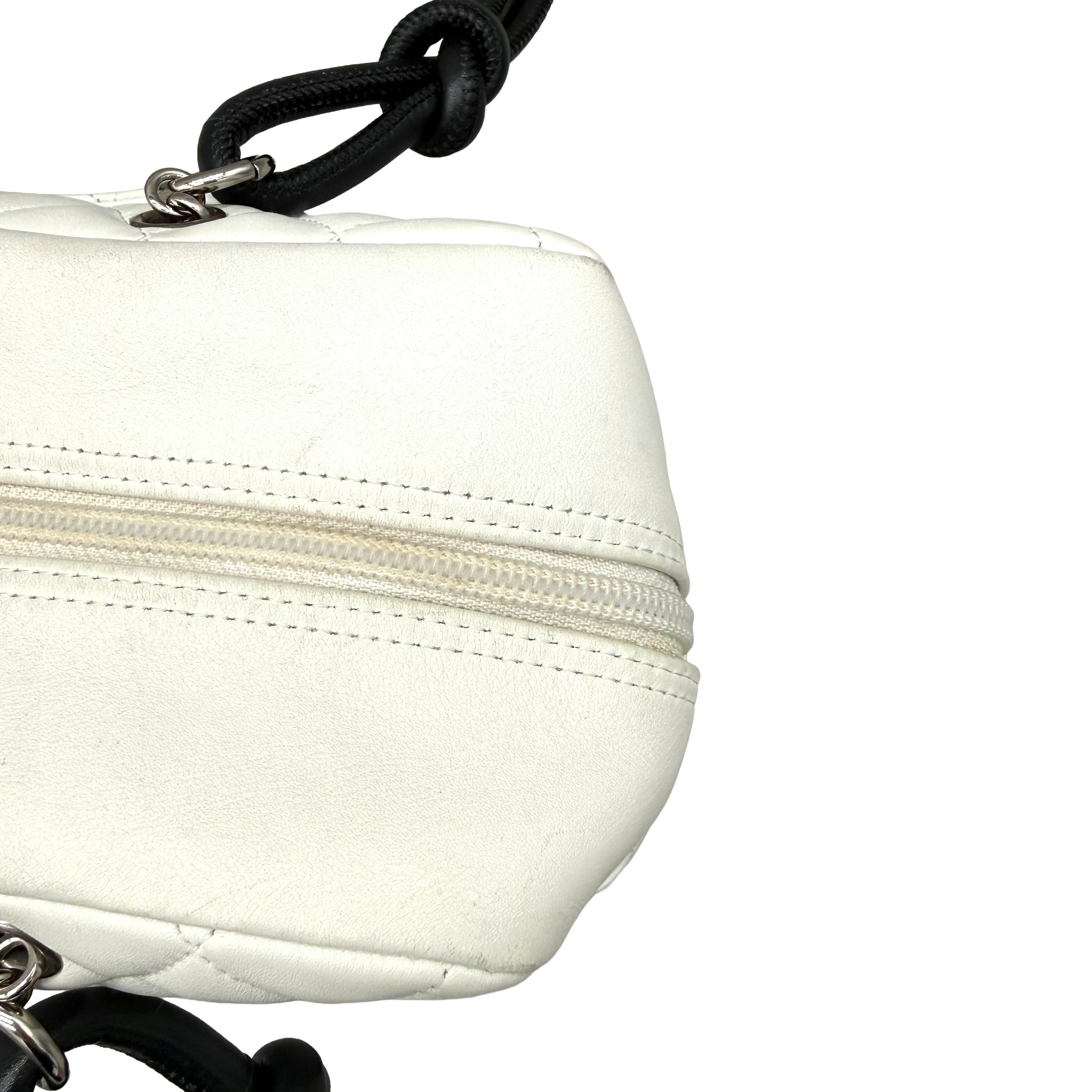 Chanel Vintage Cambon Ligne Bowler | White & Black Lambskin | Silver Hardware