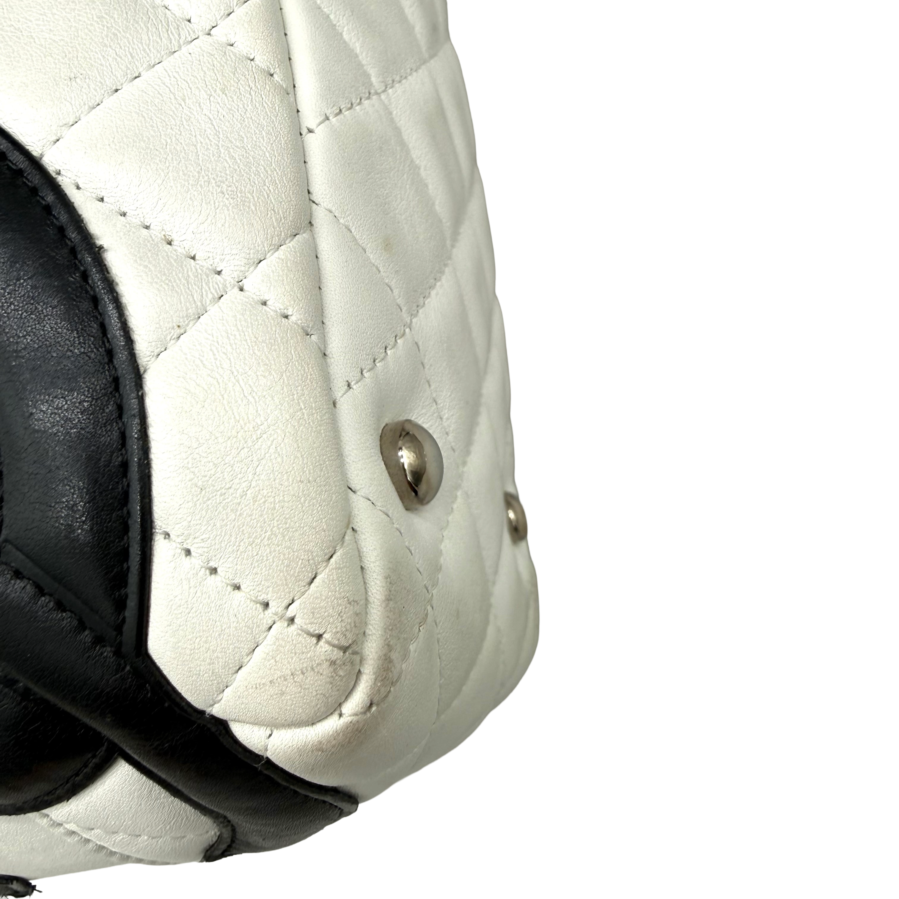Chanel Vintage Cambon Ligne Bowler | White & Black Lambskin | Silver Hardware