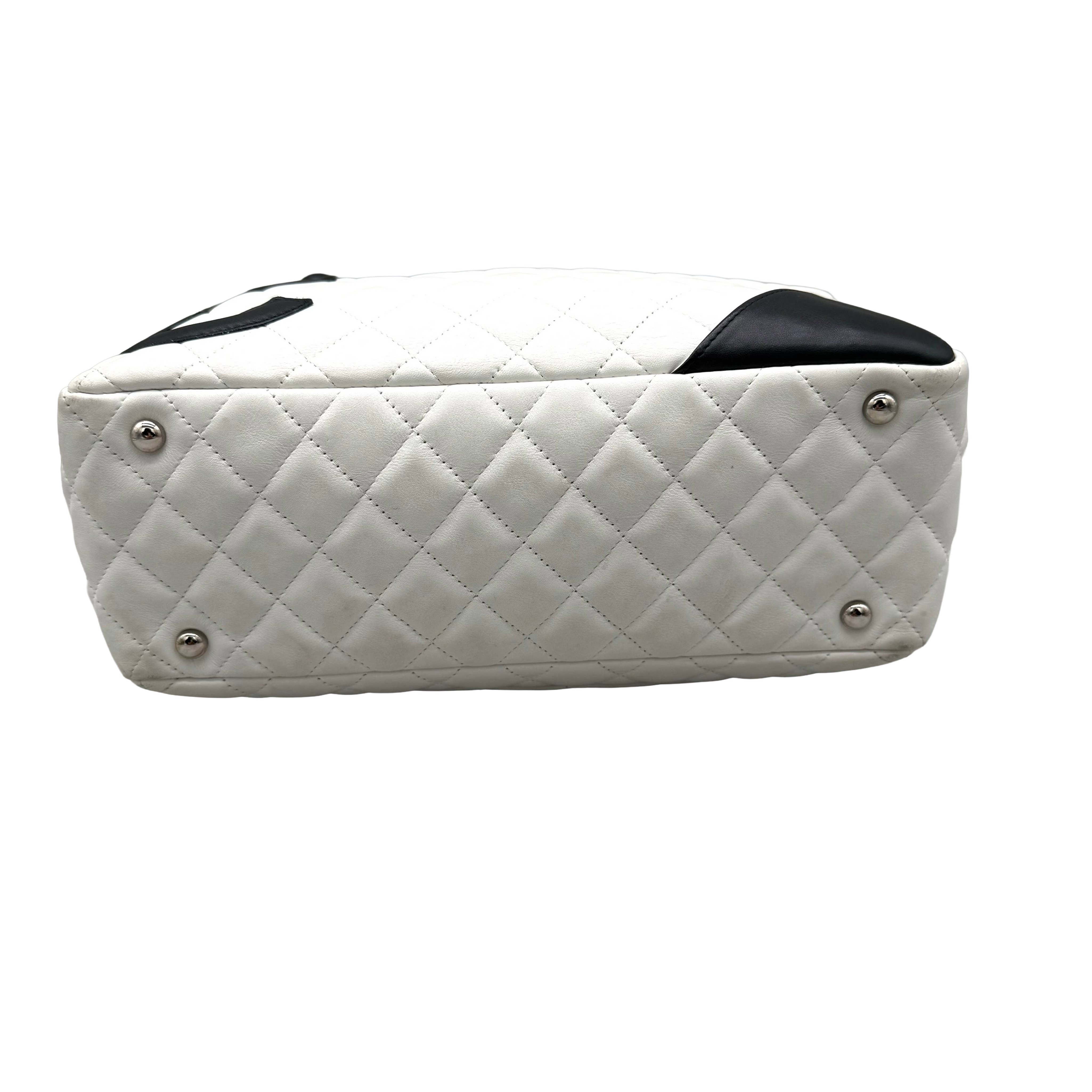 Chanel Vintage Cambon Ligne Bowler | White & Black Lambskin | Silver Hardware