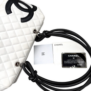 Chanel Vintage Cambon Ligne Bowler | White & Black Lambskin | Silver Hardware