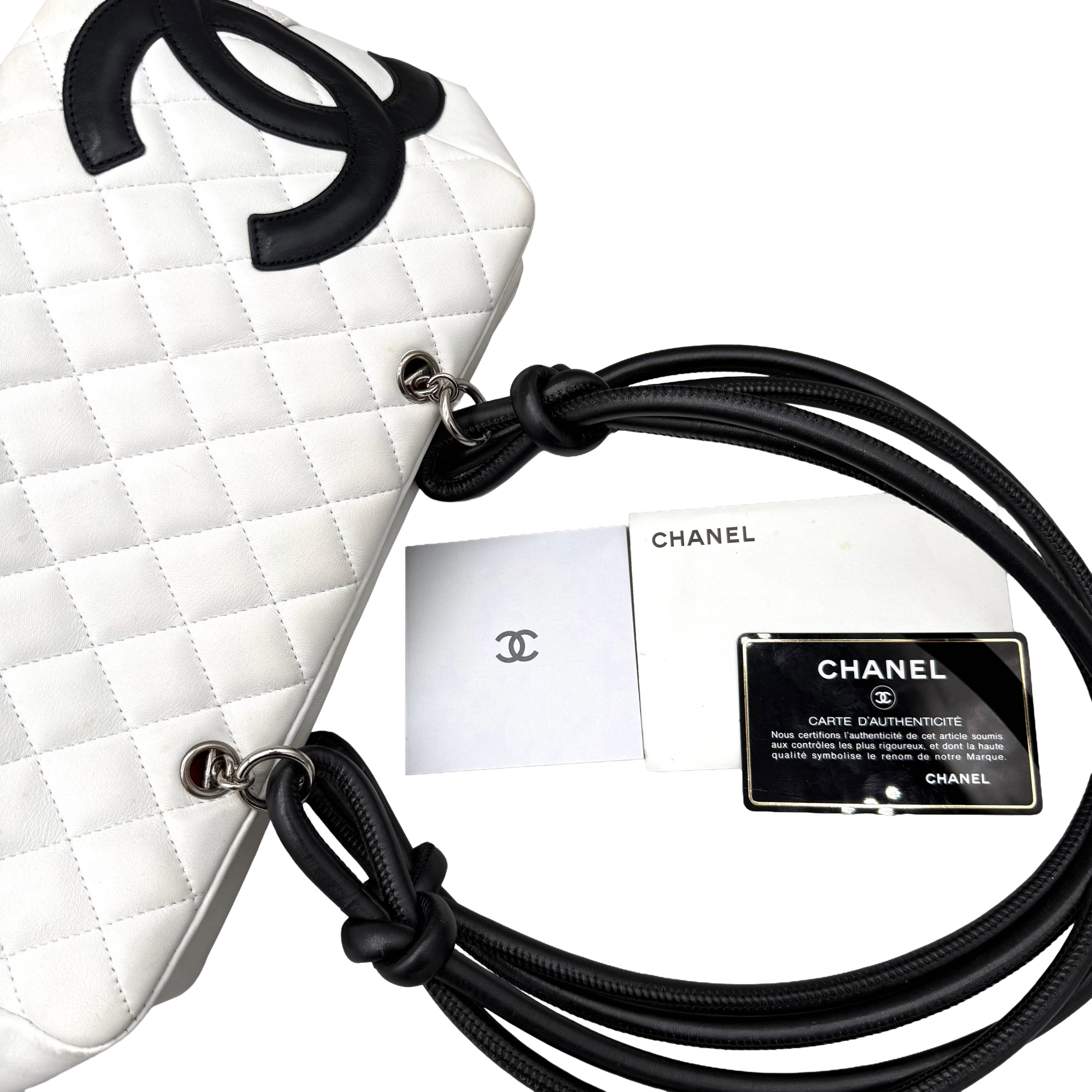 Chanel Vintage Cambon Ligne Bowler | White & Black Lambskin | Silver Hardware