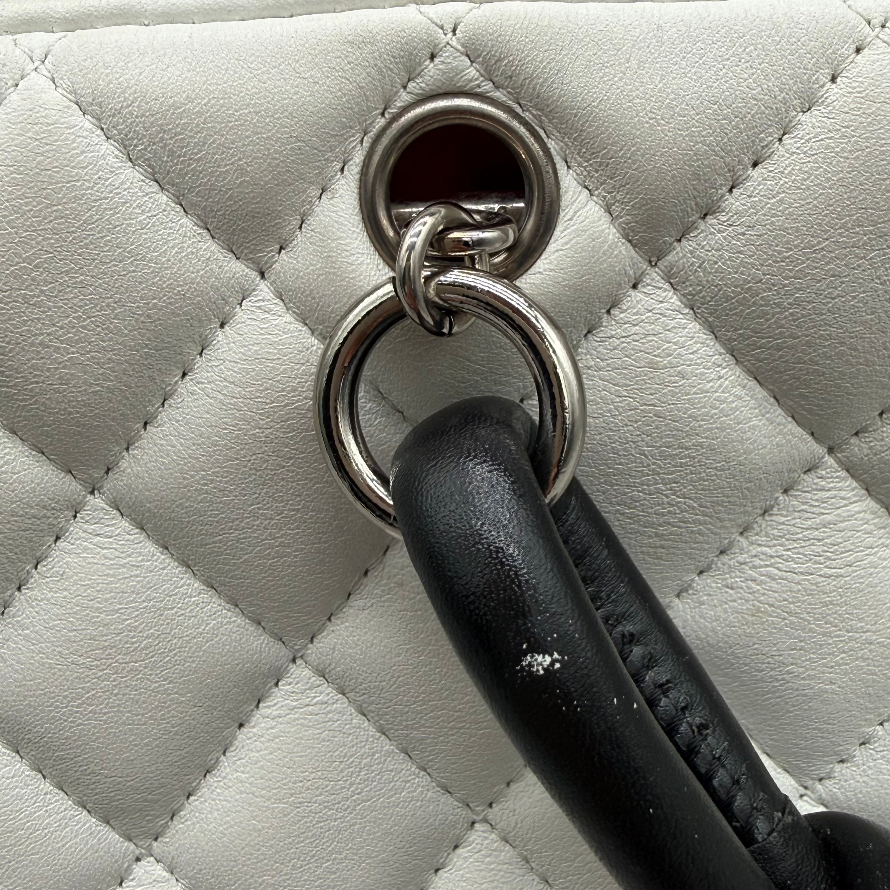 Chanel Vintage Cambon Ligne Bowler | White & Black Lambskin | Silver Hardware
