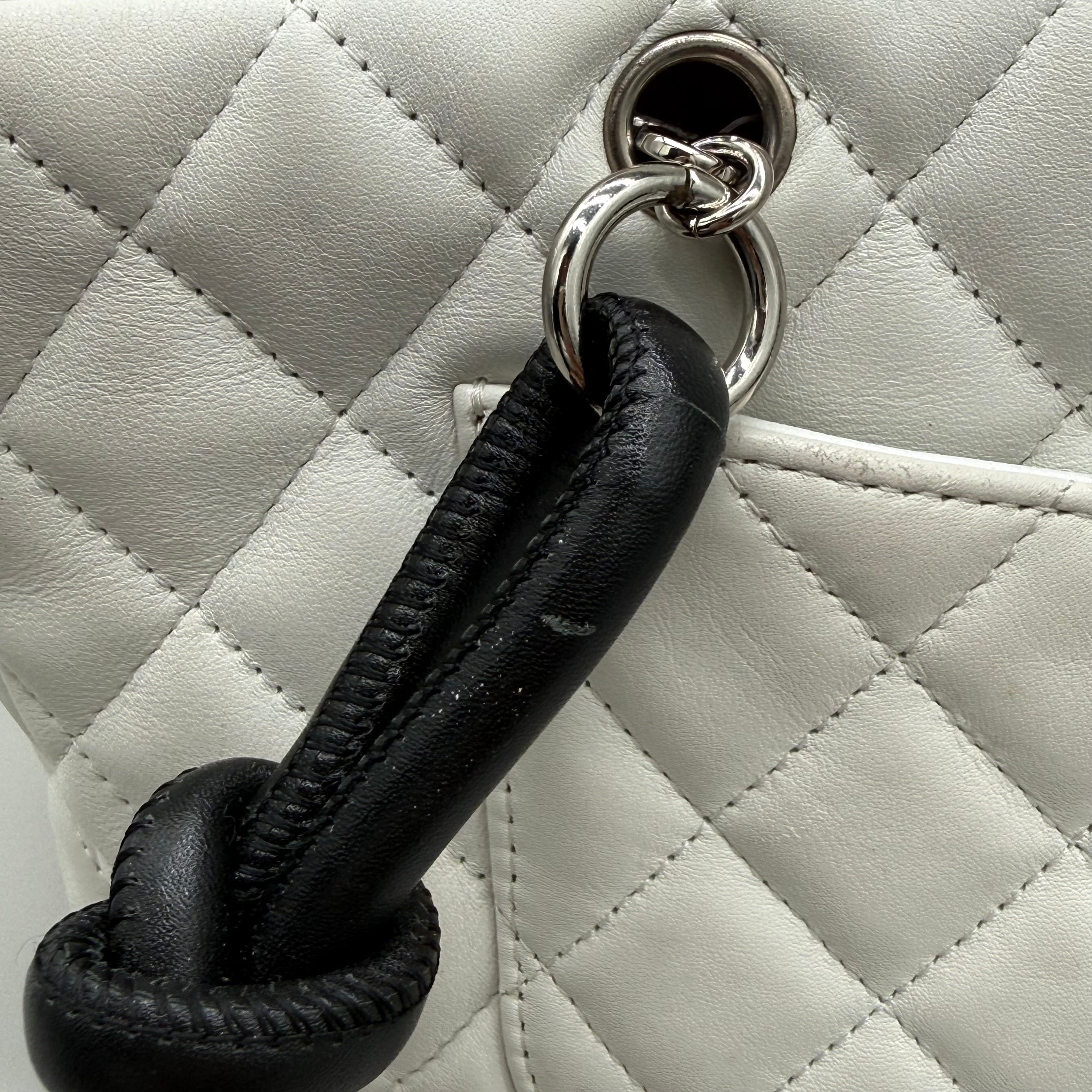 Chanel Vintage Cambon Ligne Bowler | White & Black Lambskin | Silver Hardware