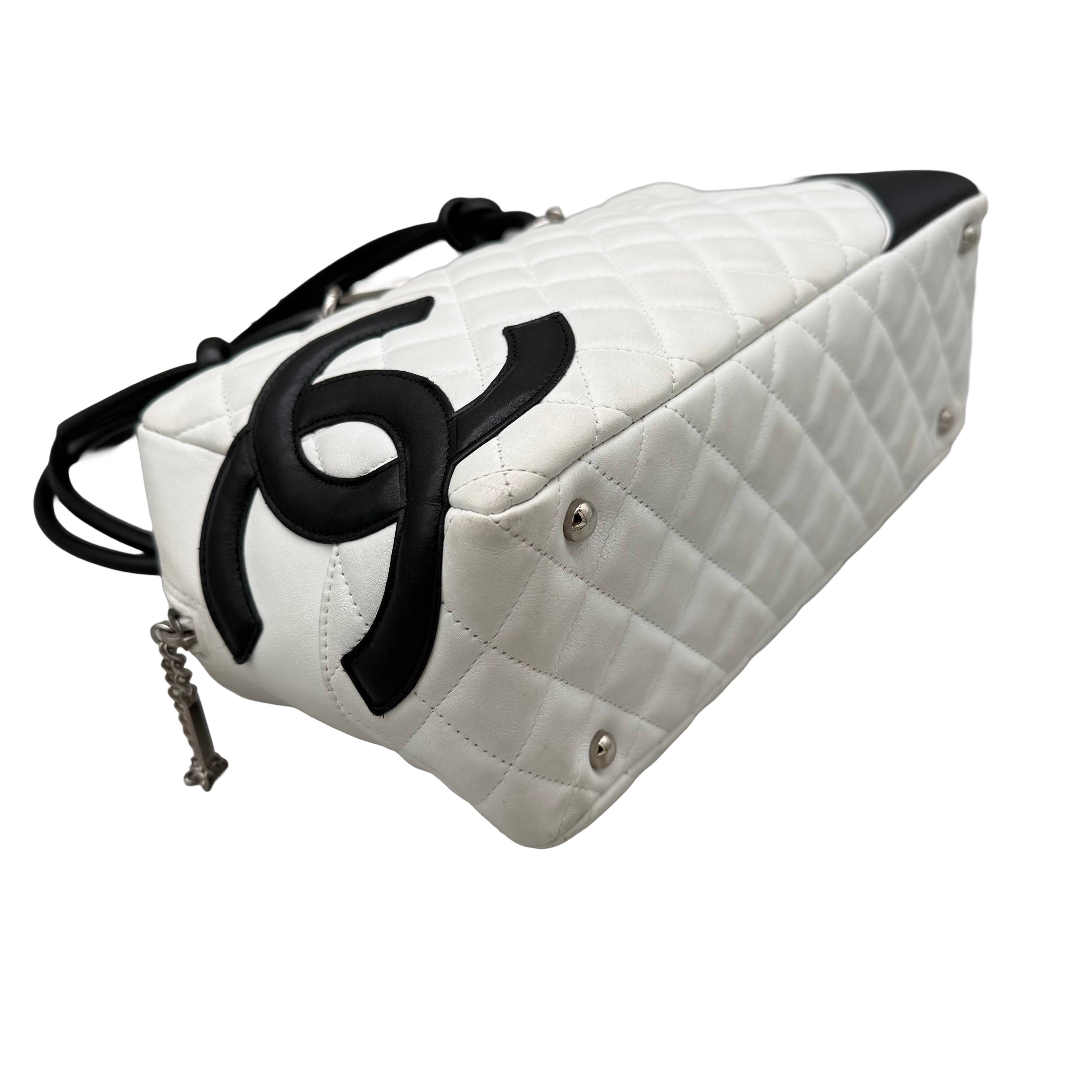 Chanel Vintage Cambon Ligne Bowler | White & Black Lambskin | Silver Hardware