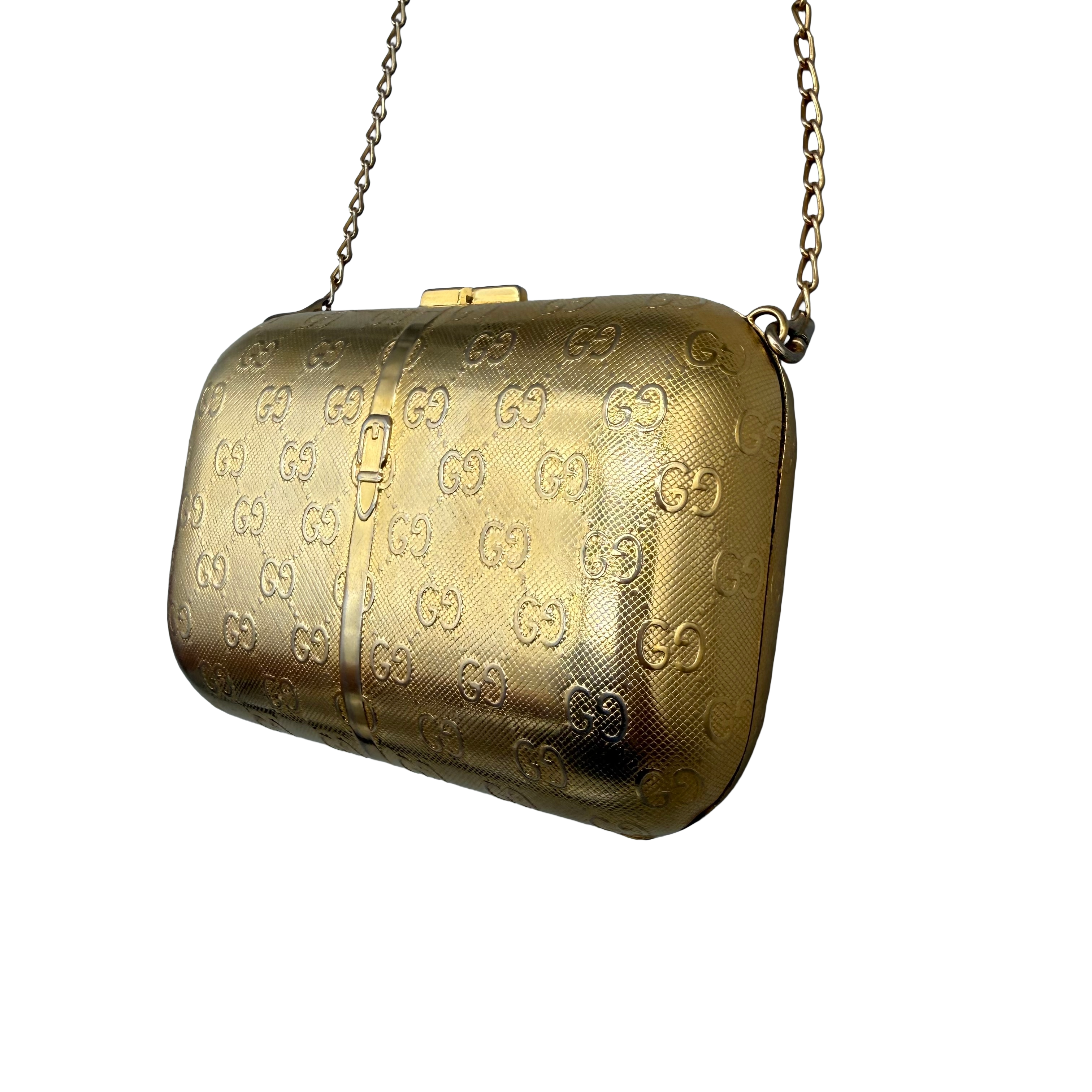 Gucci Vintage GG Monogram Gold Minaudière Clutch | Gold Hardware
