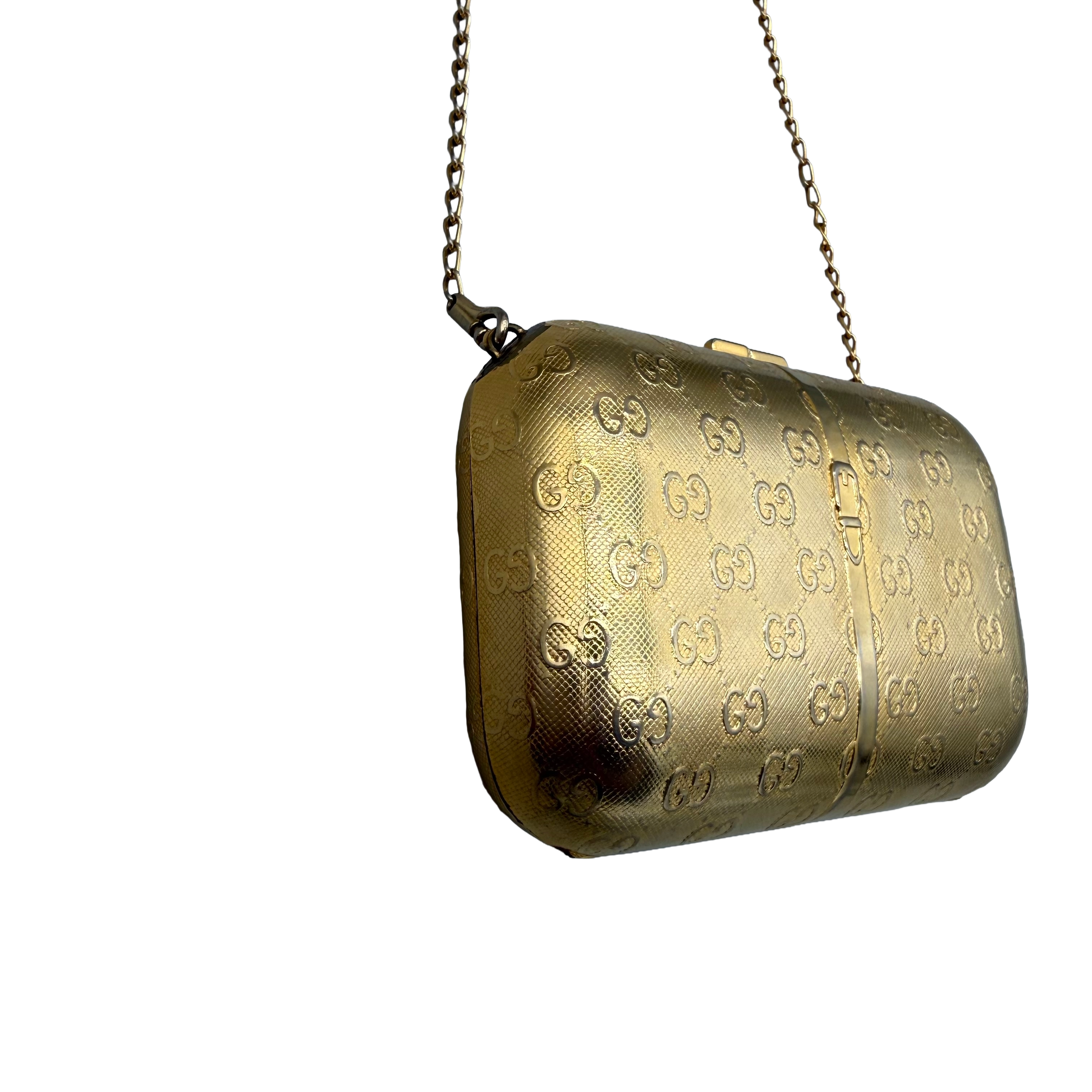Gucci Vintage GG Monogram Gold Minaudière Clutch | Gold Hardware