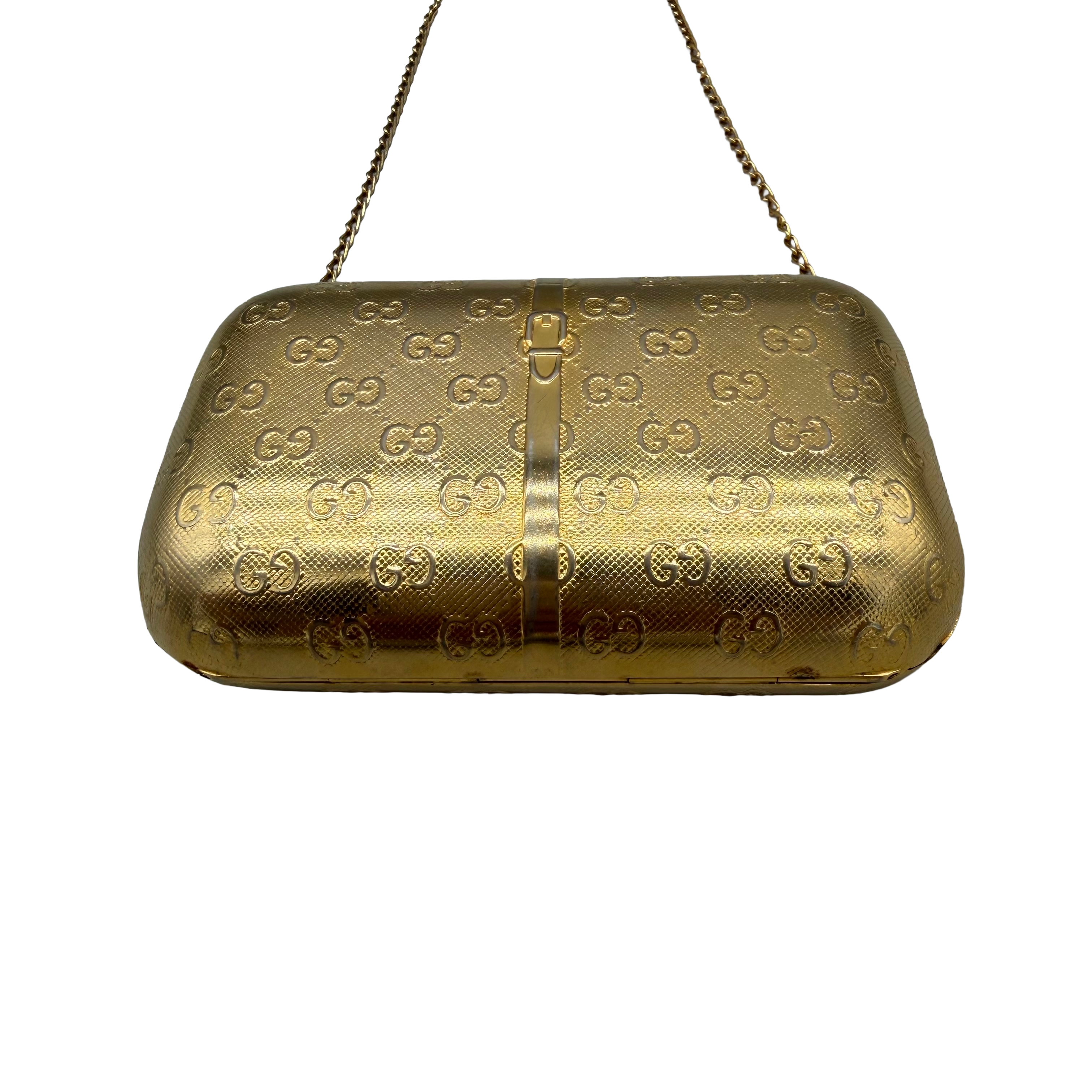 Gucci Vintage GG Monogram Gold Minaudière Clutch | Gold Hardware