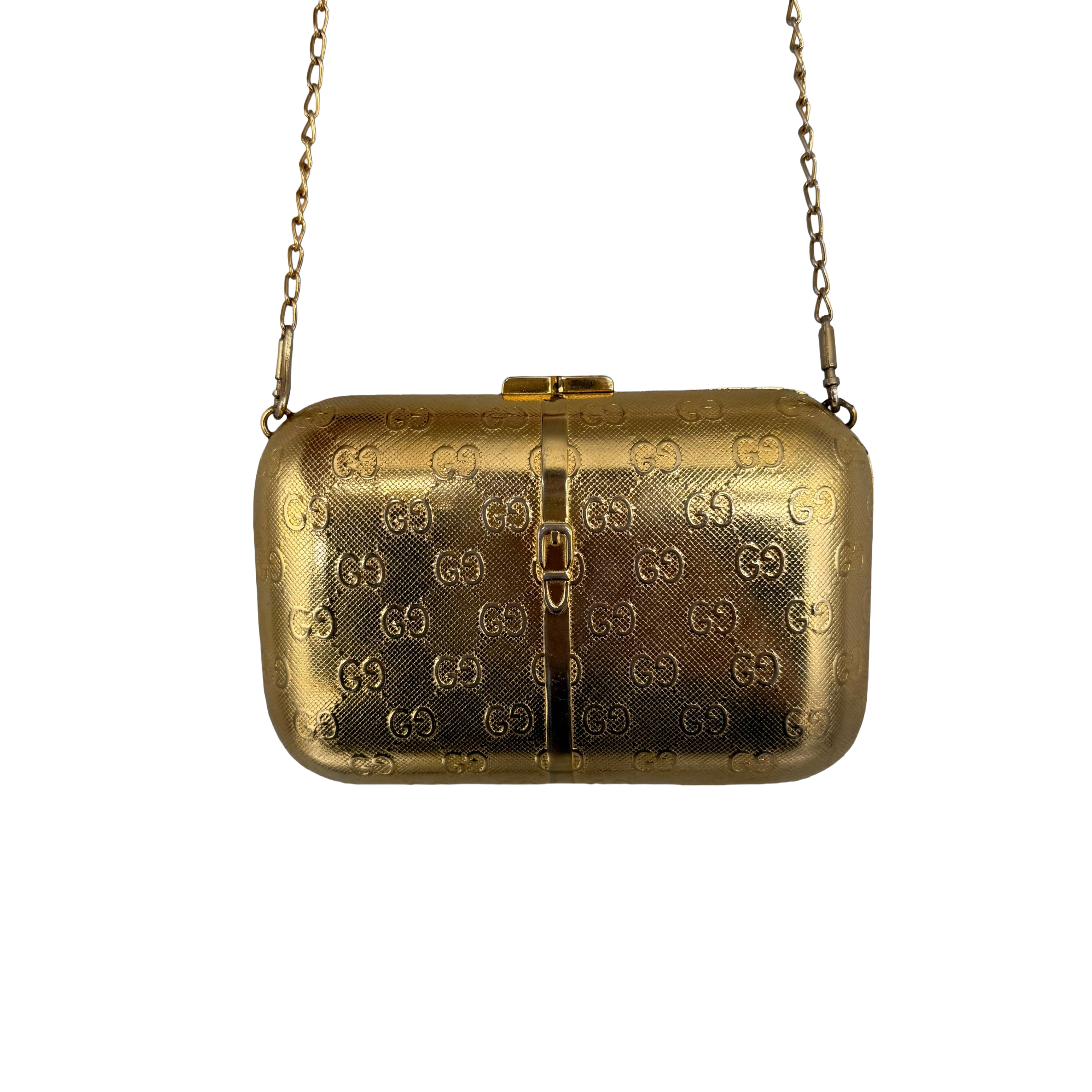 Gucci Vintage GG Monogram Gold Minaudière Clutch | Gold Hardware