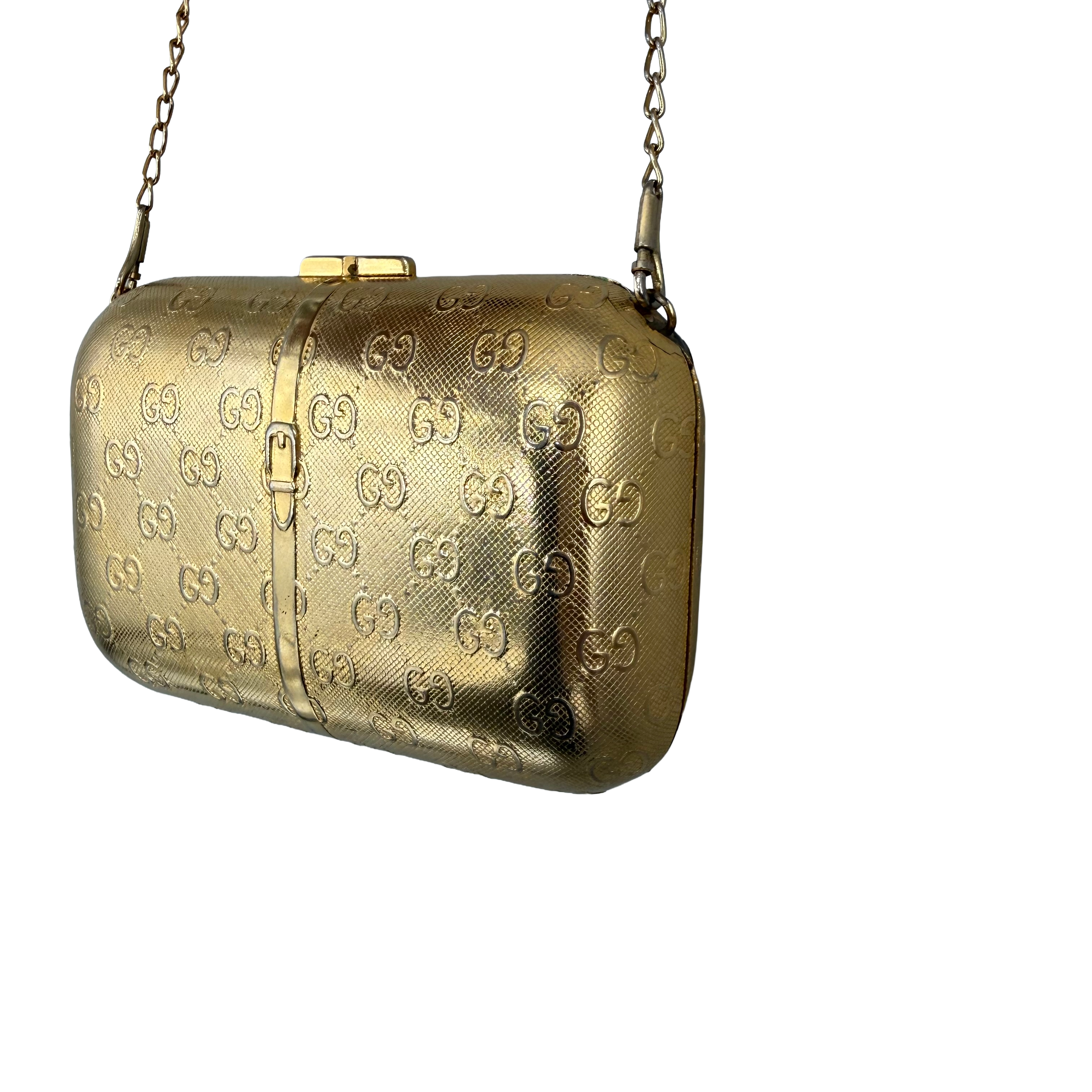 Gucci Vintage GG Monogram Gold Minaudière Clutch | Gold Hardware