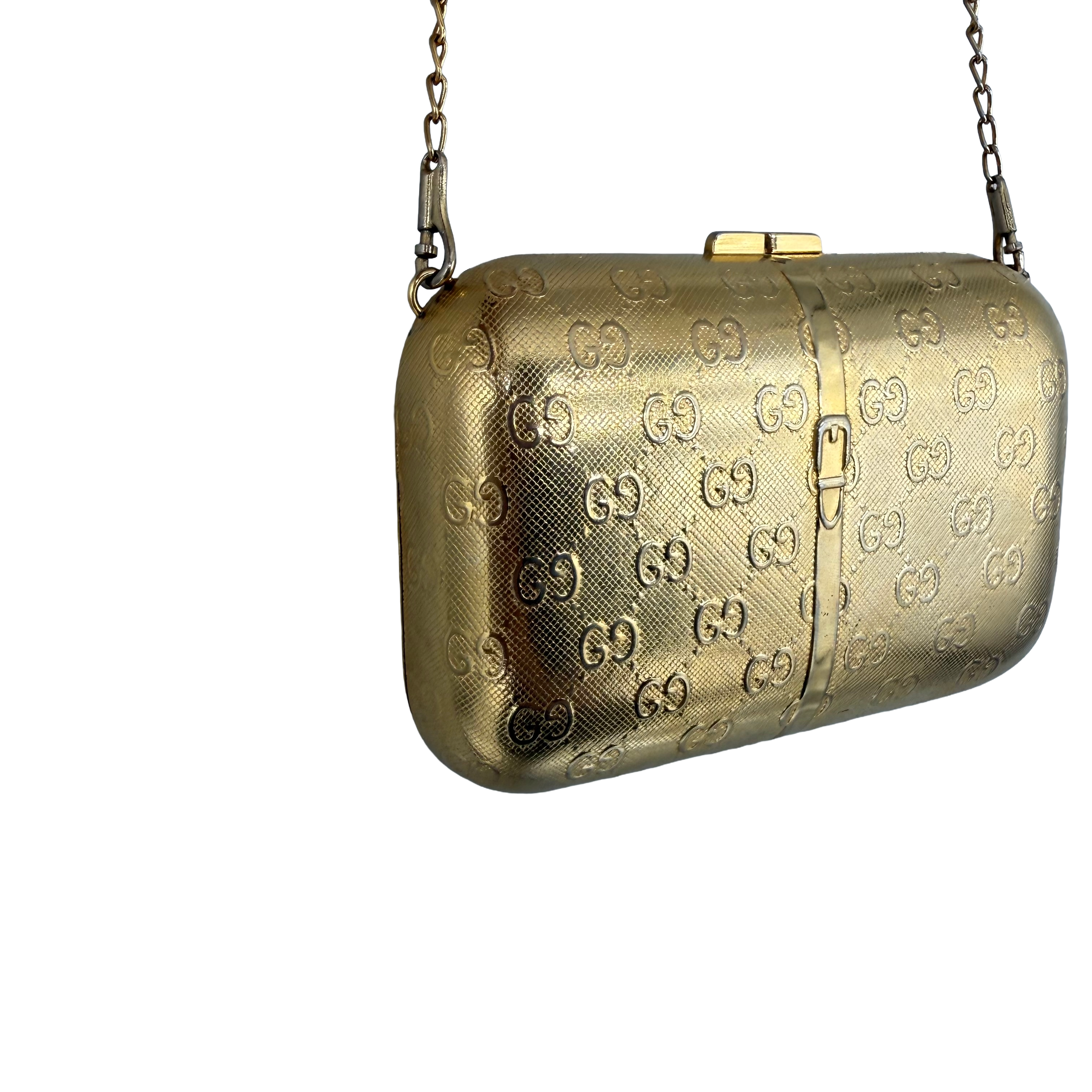 Gucci Vintage GG Monogram Gold Minaudière Clutch | Gold Hardware