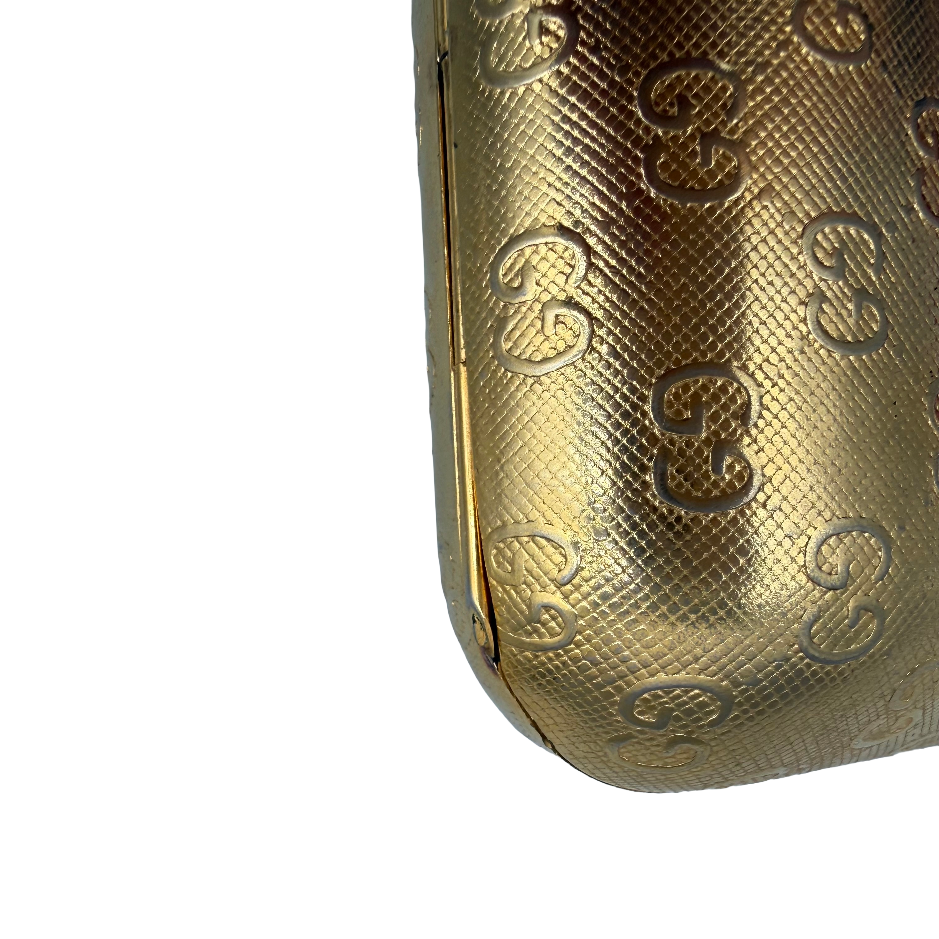 Gucci Vintage GG Monogram Gold Minaudière Clutch | Gold Hardware