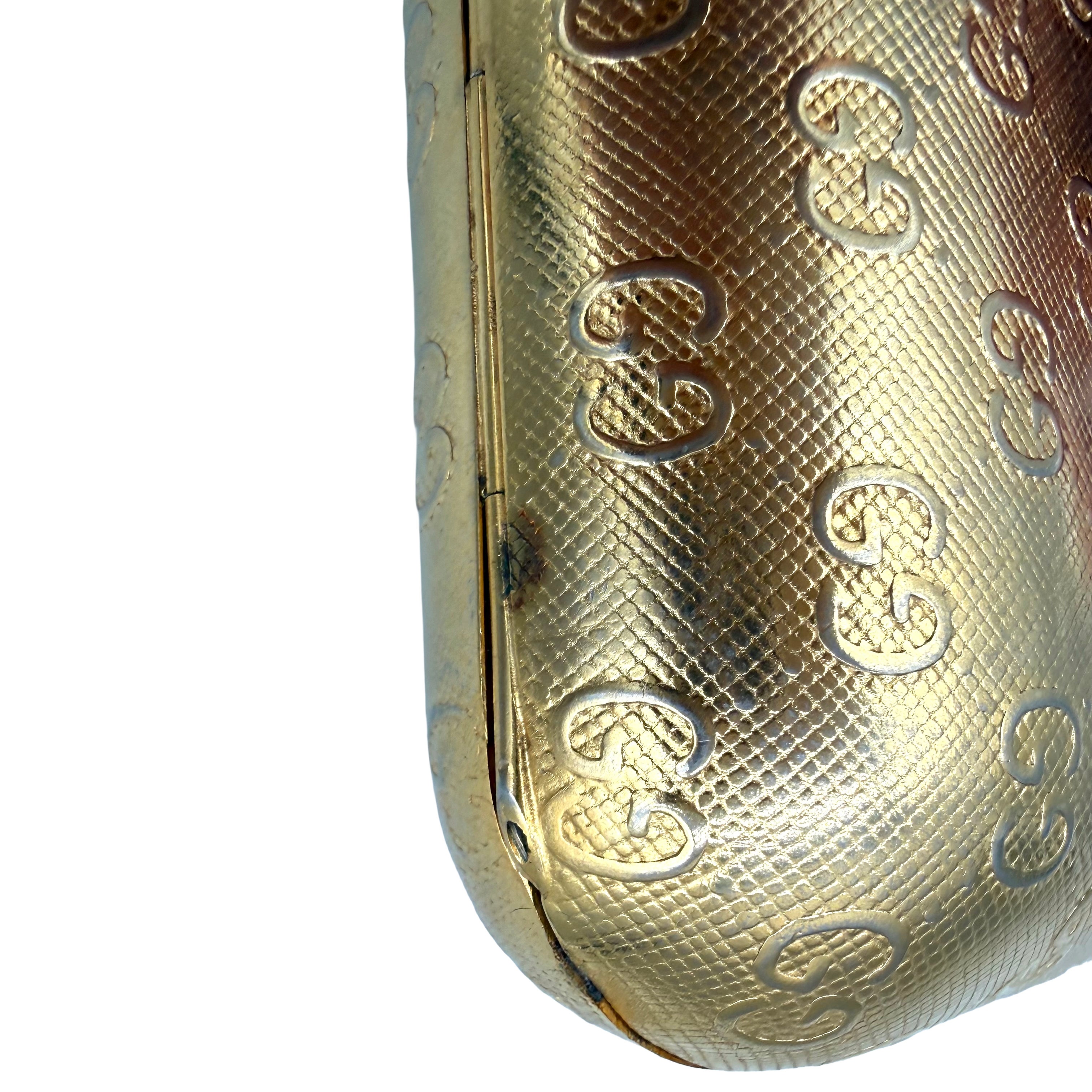 Gucci Vintage GG Monogram Gold Minaudière Clutch | Gold Hardware