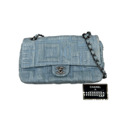Chanel Vintage Coco Chanel Perfume Embroidered Denim Medium Flap | Ruthenium Hardware