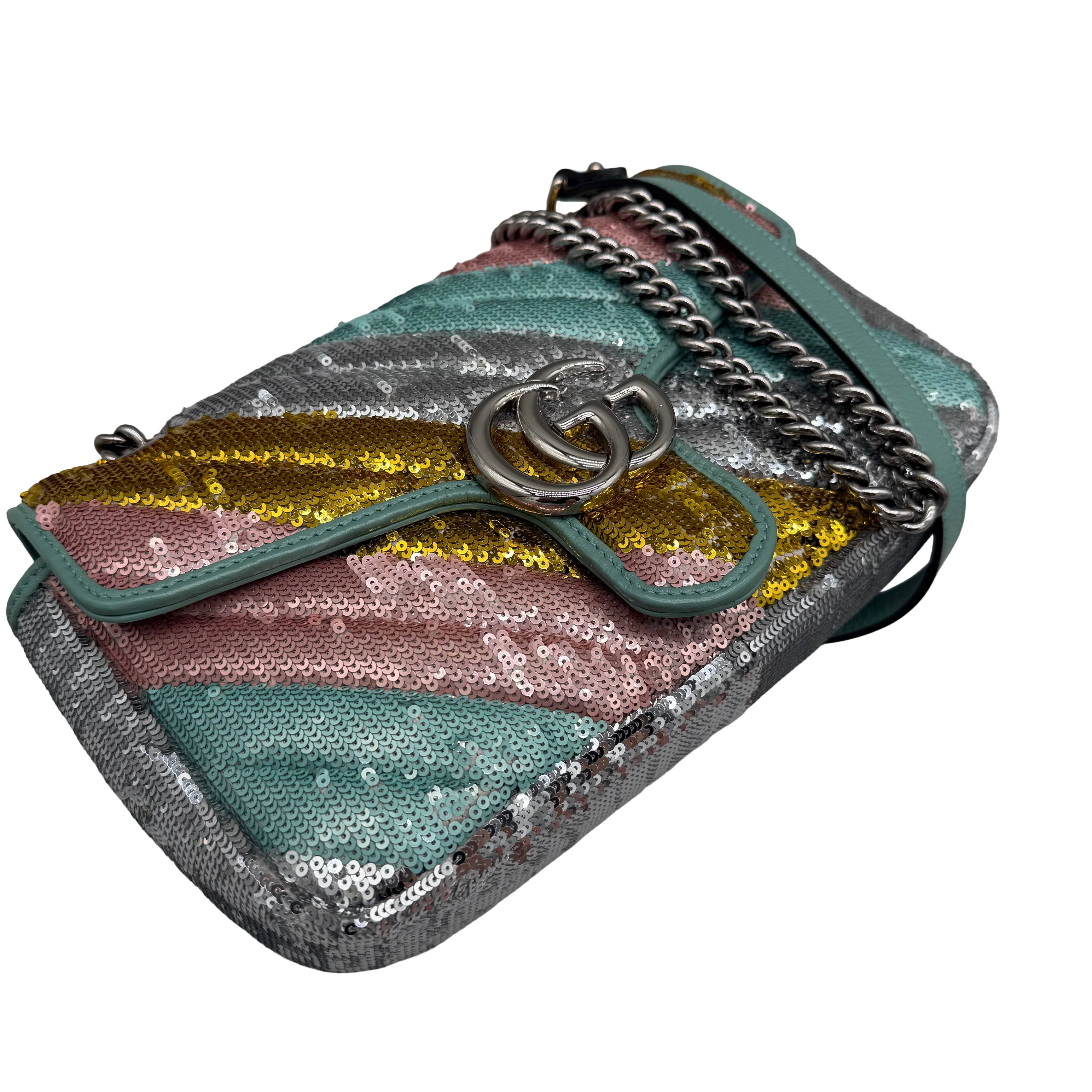 Gucci GG Marmont Small Sequin Shoulder Bag | Multicolour Sequin | Silver Hardware