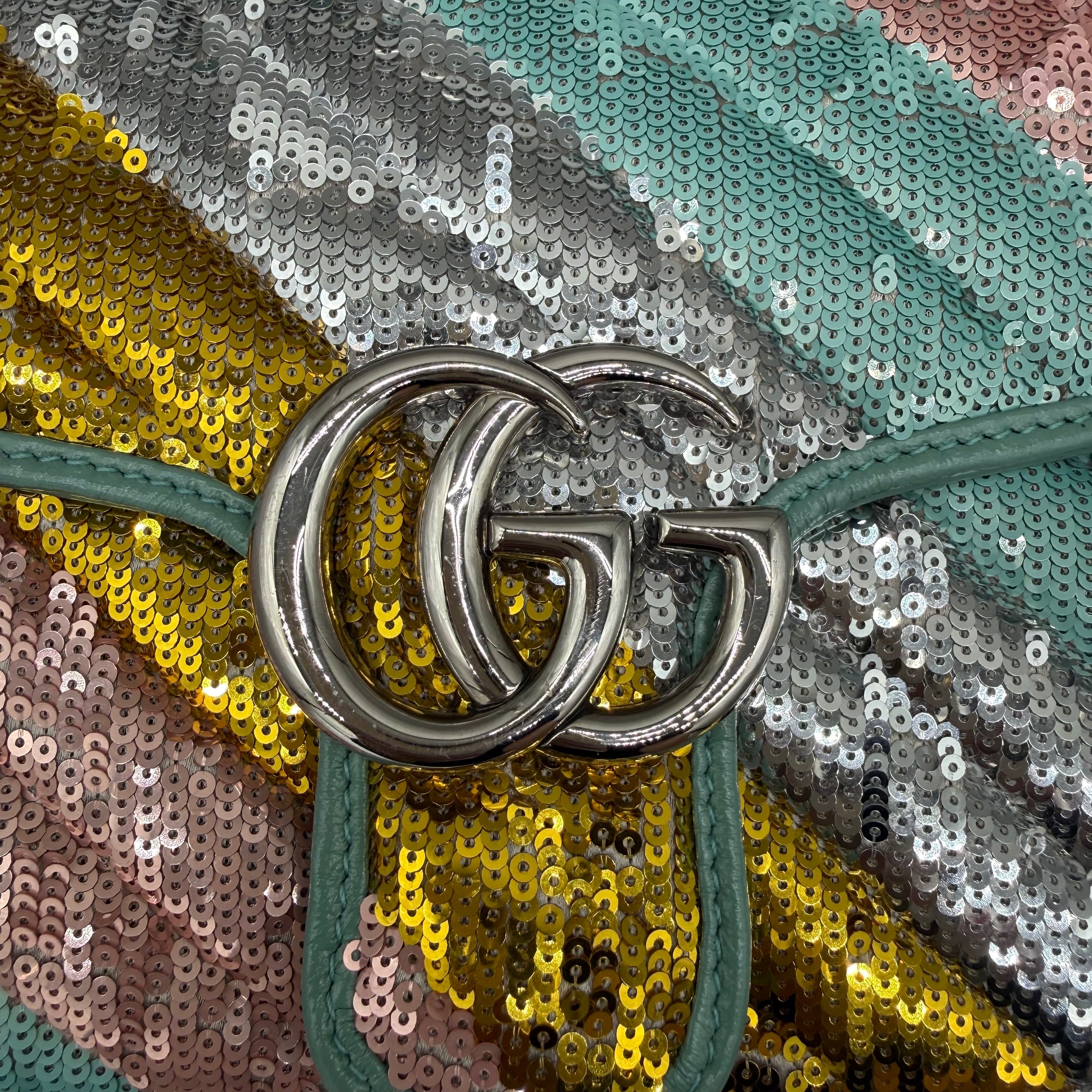 Gucci GG Marmont Small Sequin Shoulder Bag | Multicolour Sequin | Silver Hardware