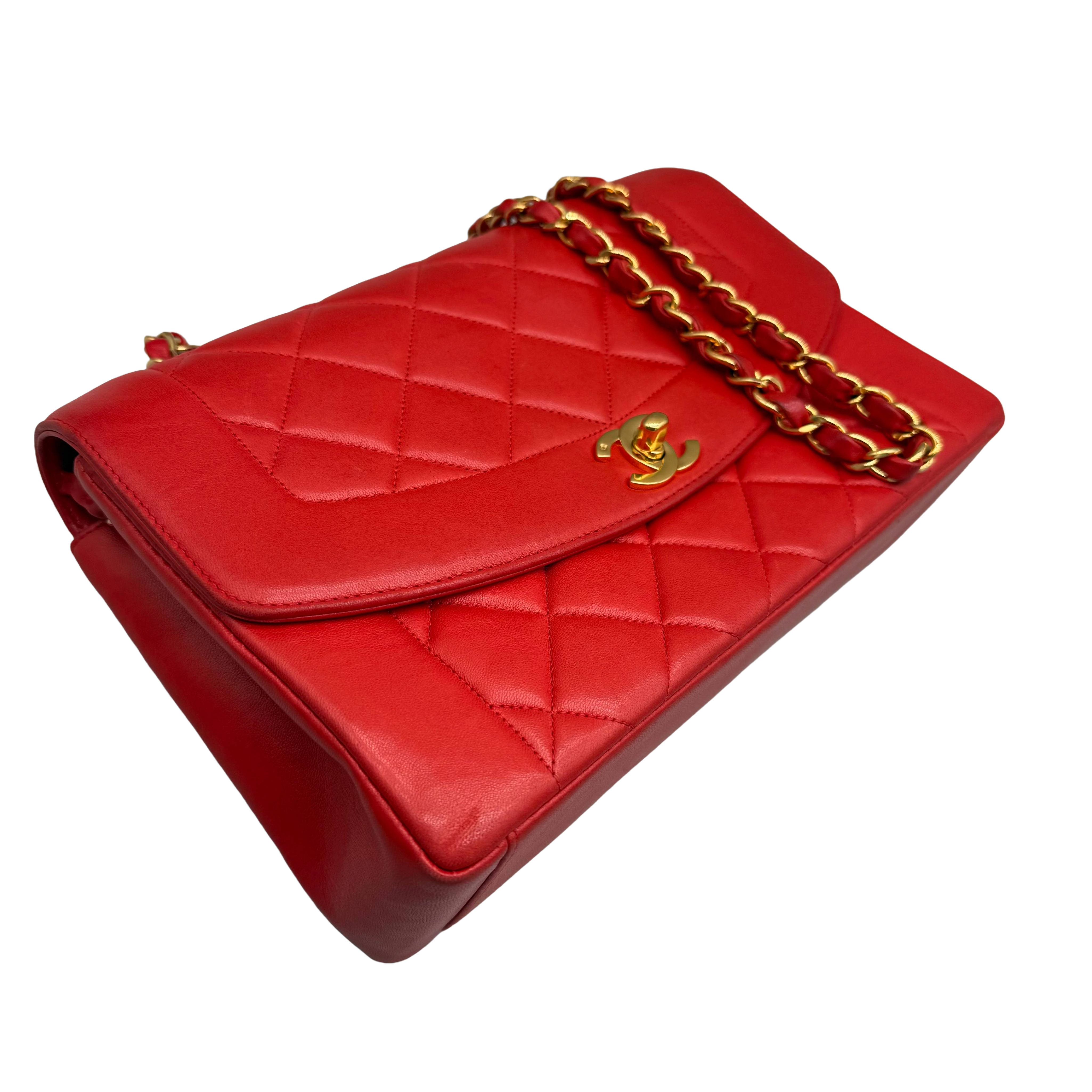Chanel Vintage Diana Flap Large | Red Lambskin | Gold Hardware