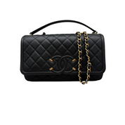 Chanel CC Filigree Flap Bag Large | Black Caviar | Aged Gold Hardware