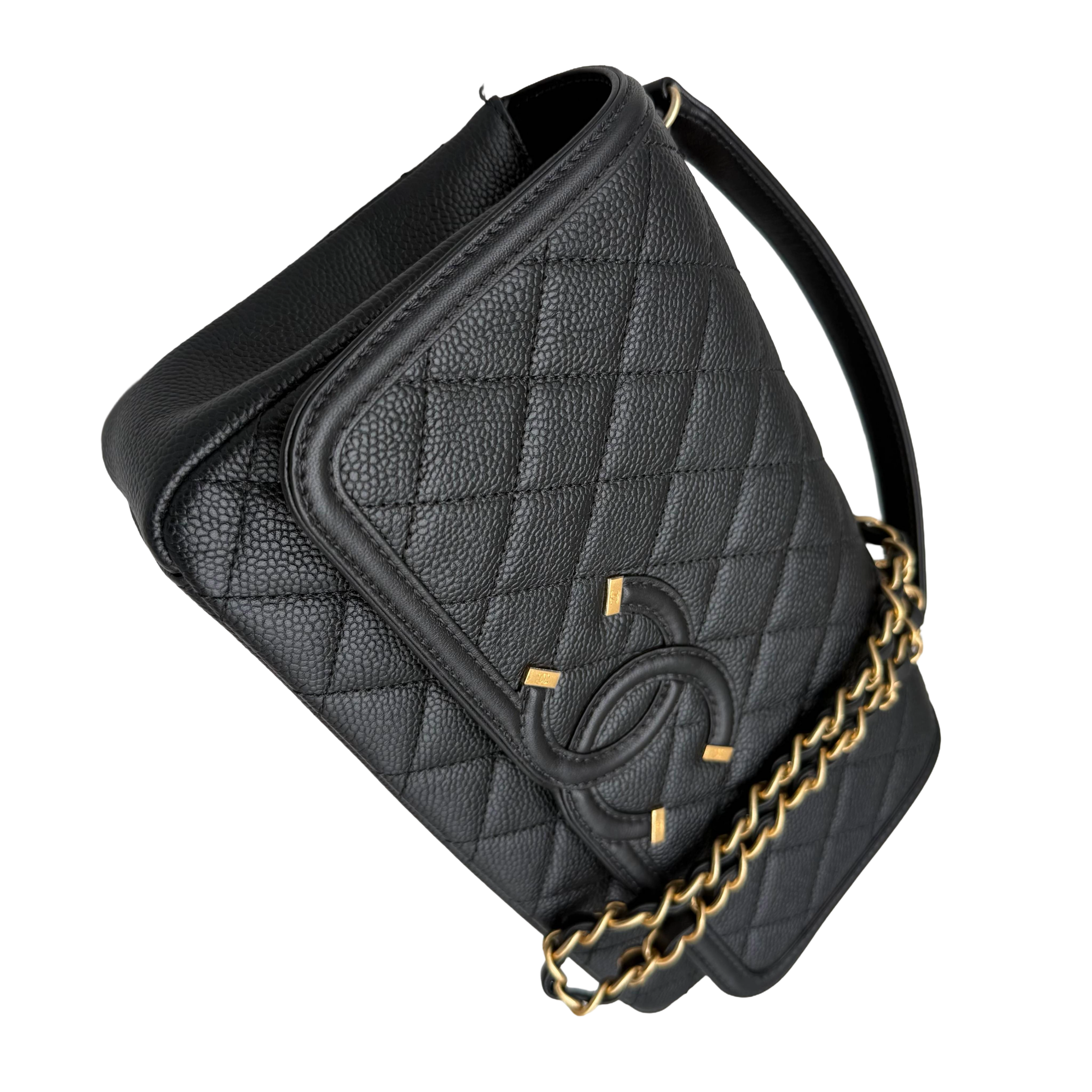 Chanel CC Filigree Flap Bag Large | Black Caviar | Aged Gold Hardware
