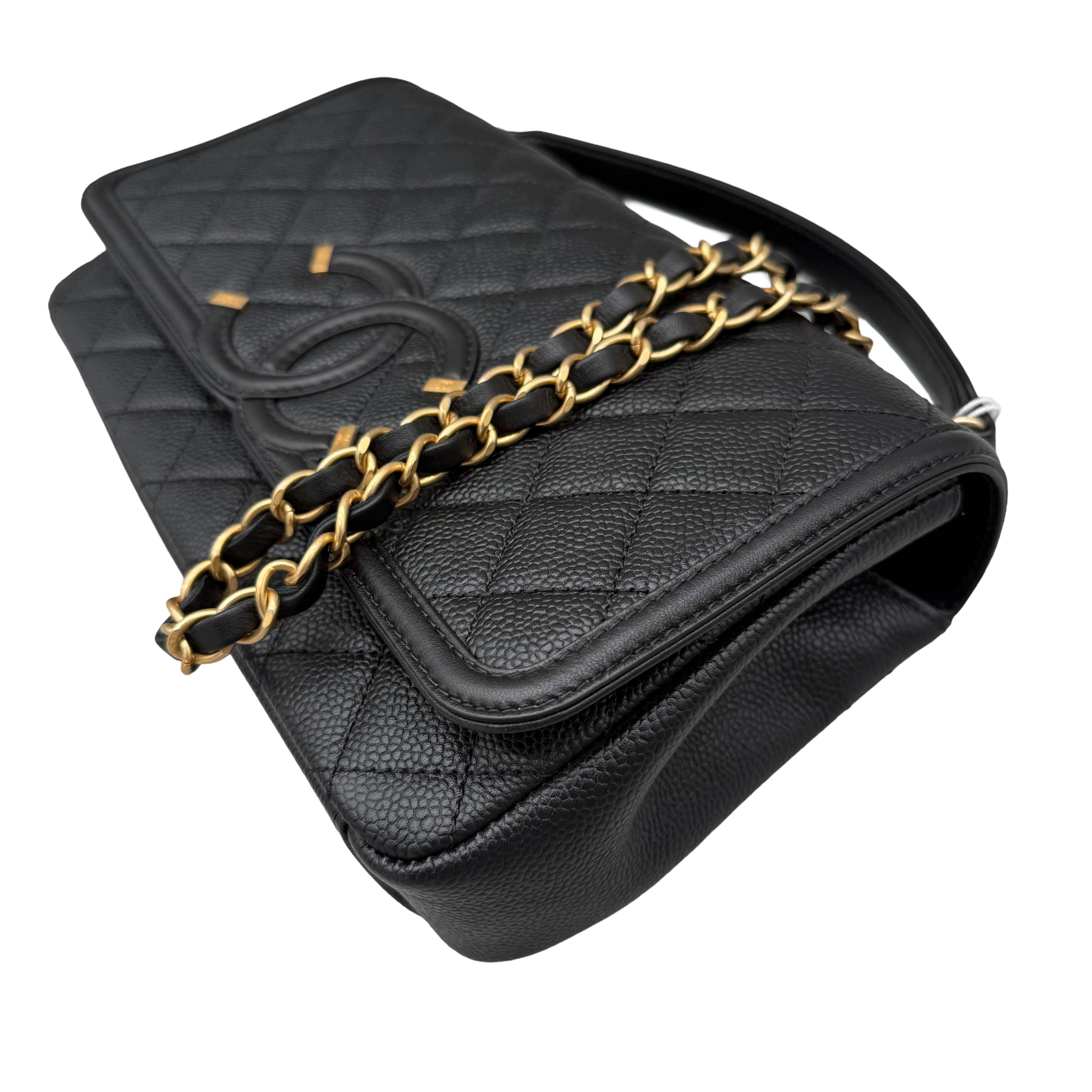 Chanel CC Filigree Flap Bag Large | Black Caviar | Aged Gold Hardware