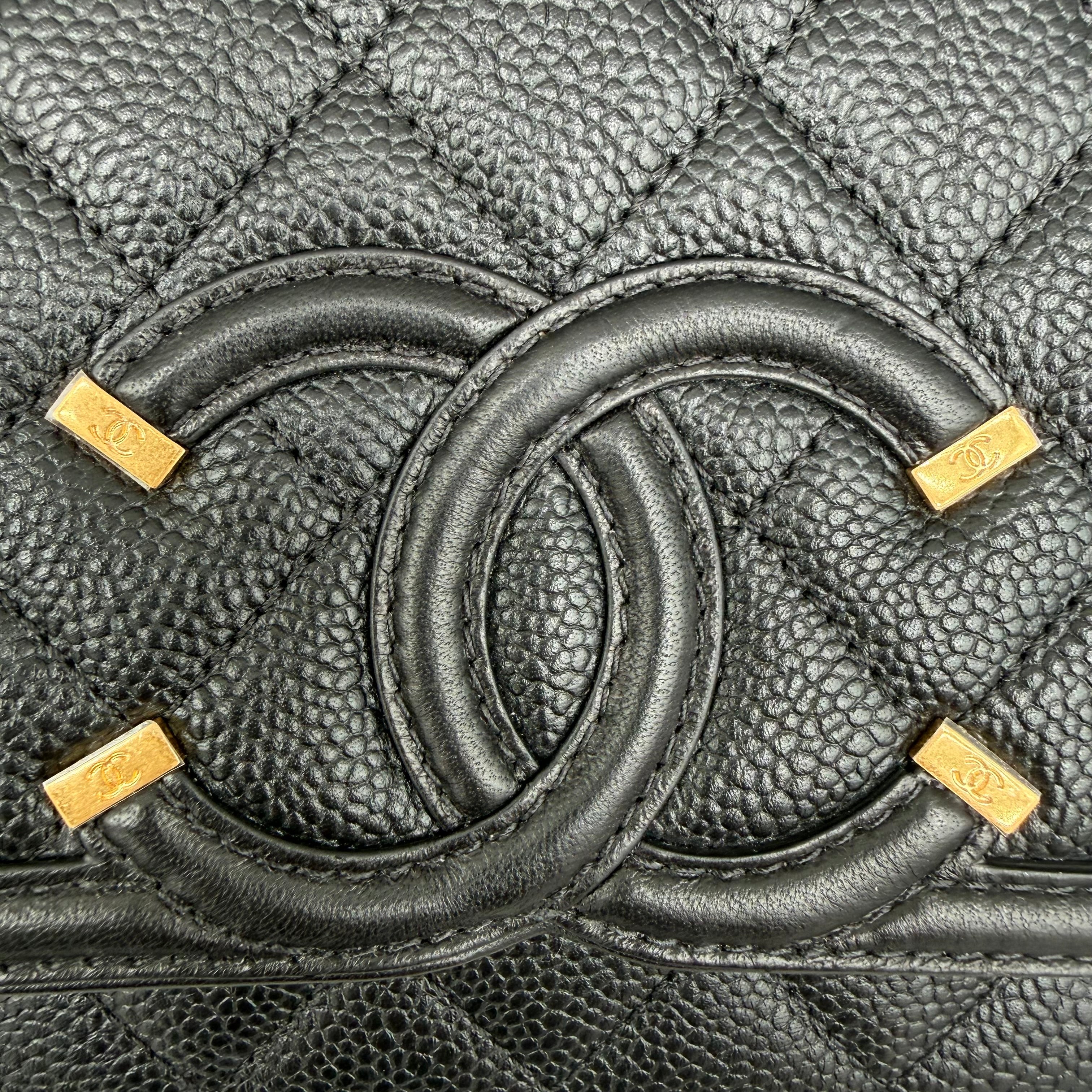 Chanel CC Filigree Flap Bag Large | Black Caviar | Aged Gold Hardware