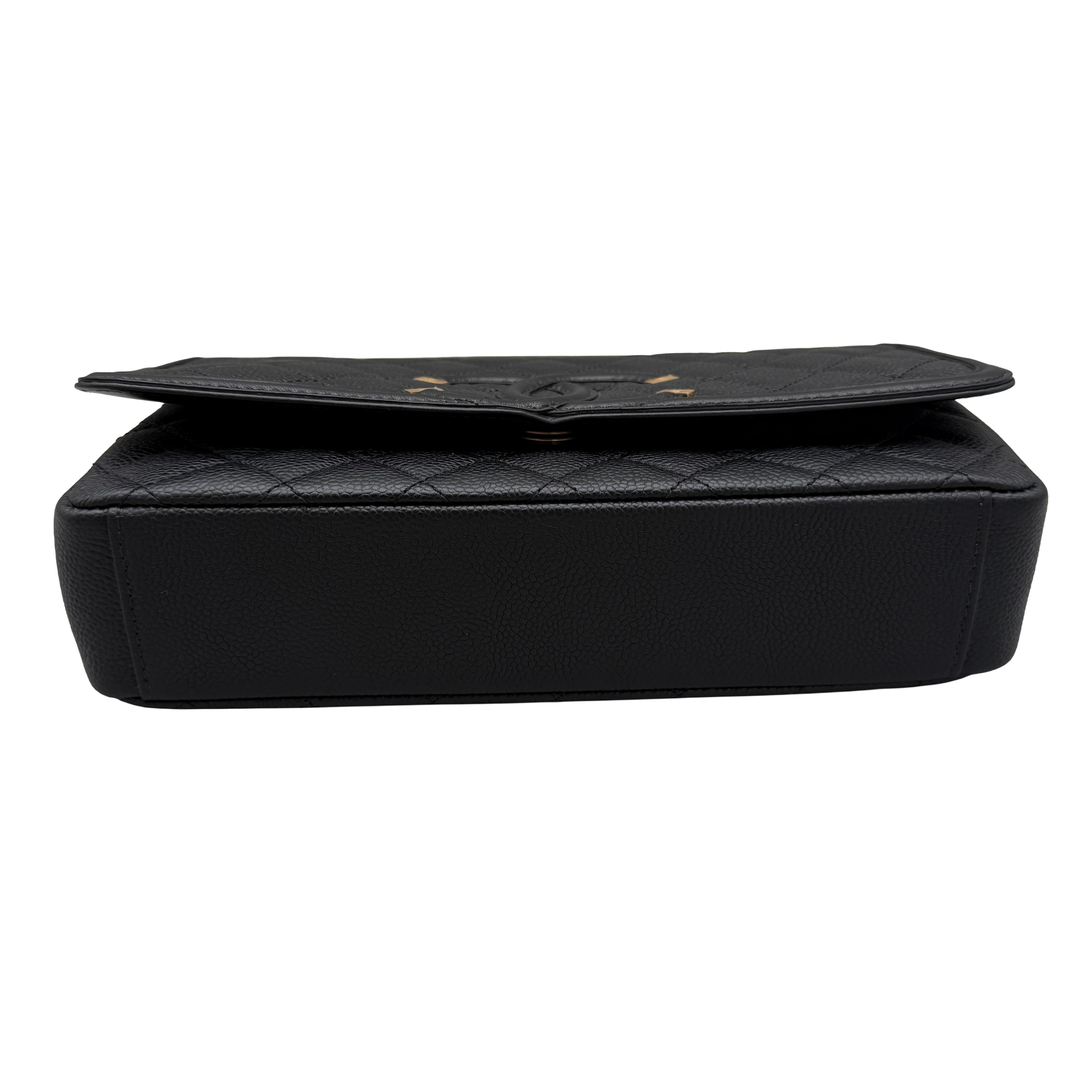 Chanel CC Filigree Flap Bag Large | Black Caviar | Aged Gold Hardware