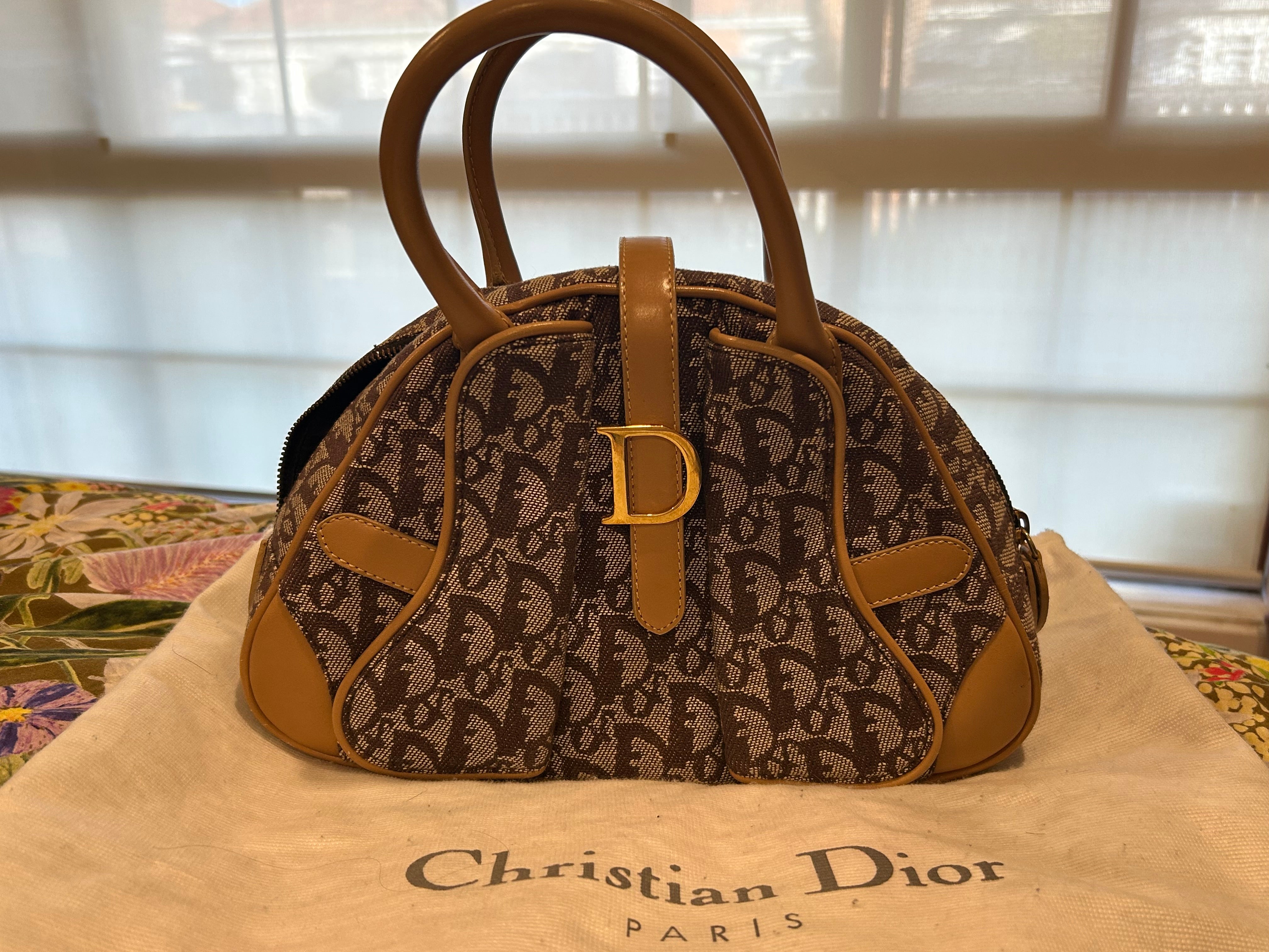 Christian Dior Monogram Mini Saddle Bowler Brown with good hardware